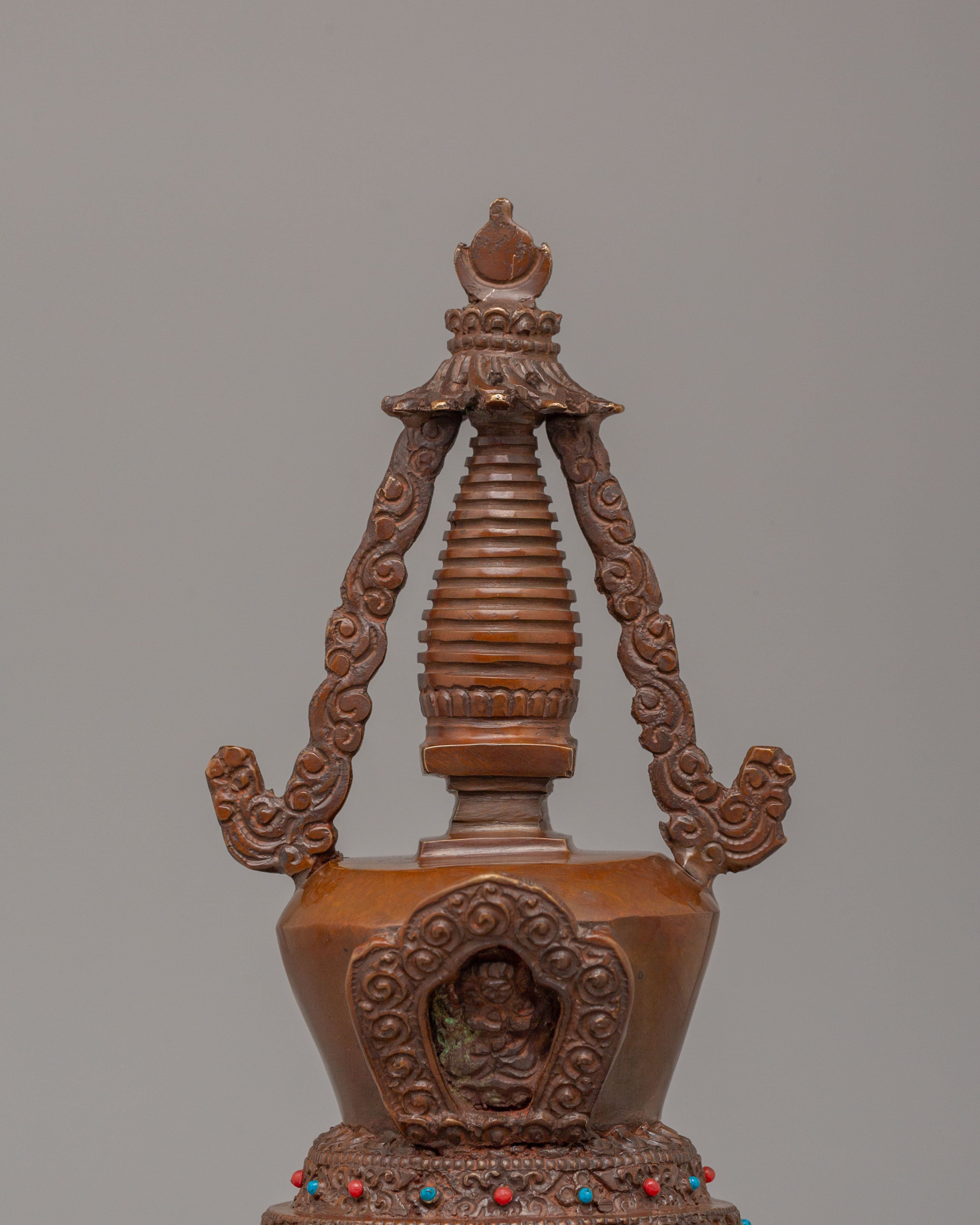 Traditional Lotus Blossom Stupa for Ritual |Oxidized Copper Shrine