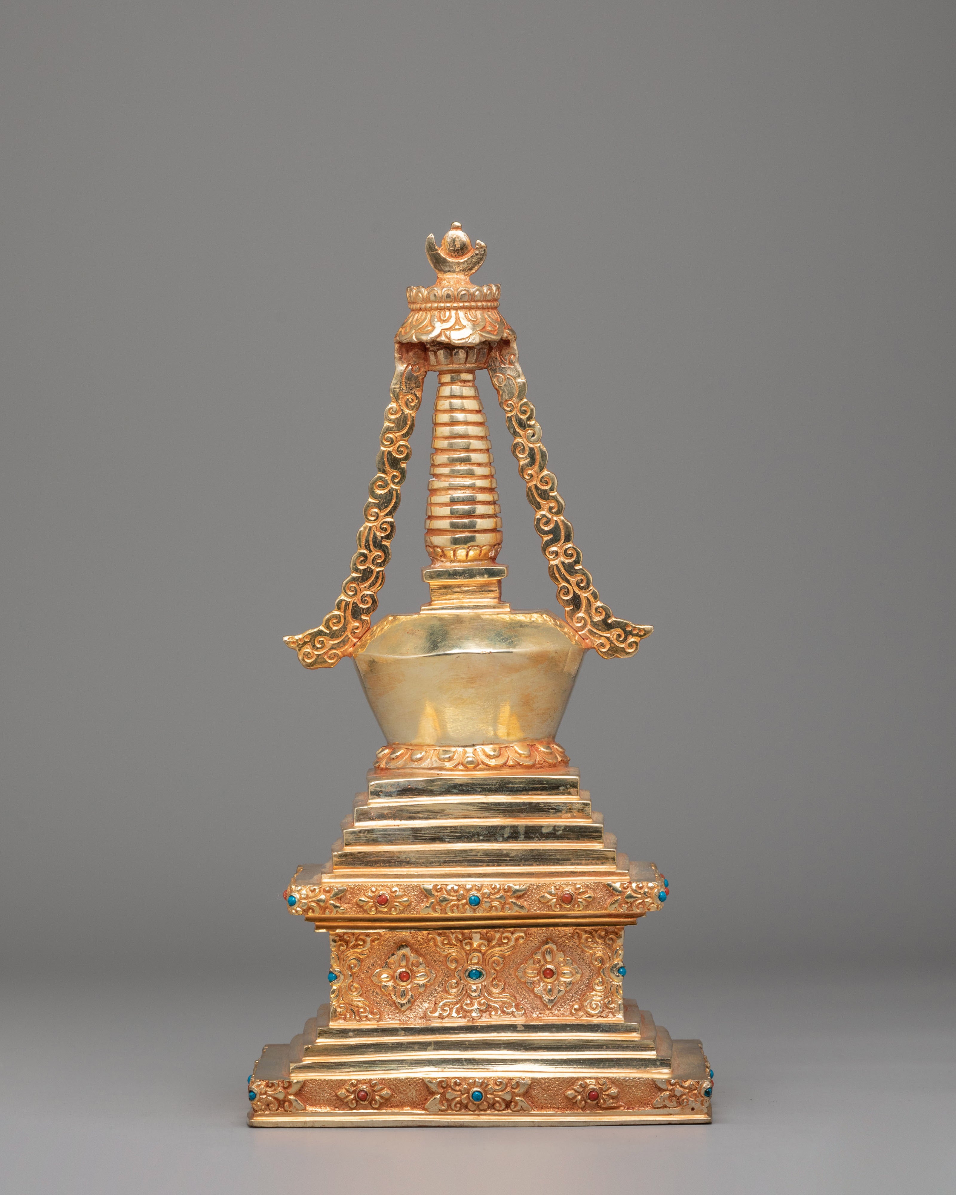 Gold Plated Enlightenment Stupa | Buddhist Stupa for Meditation