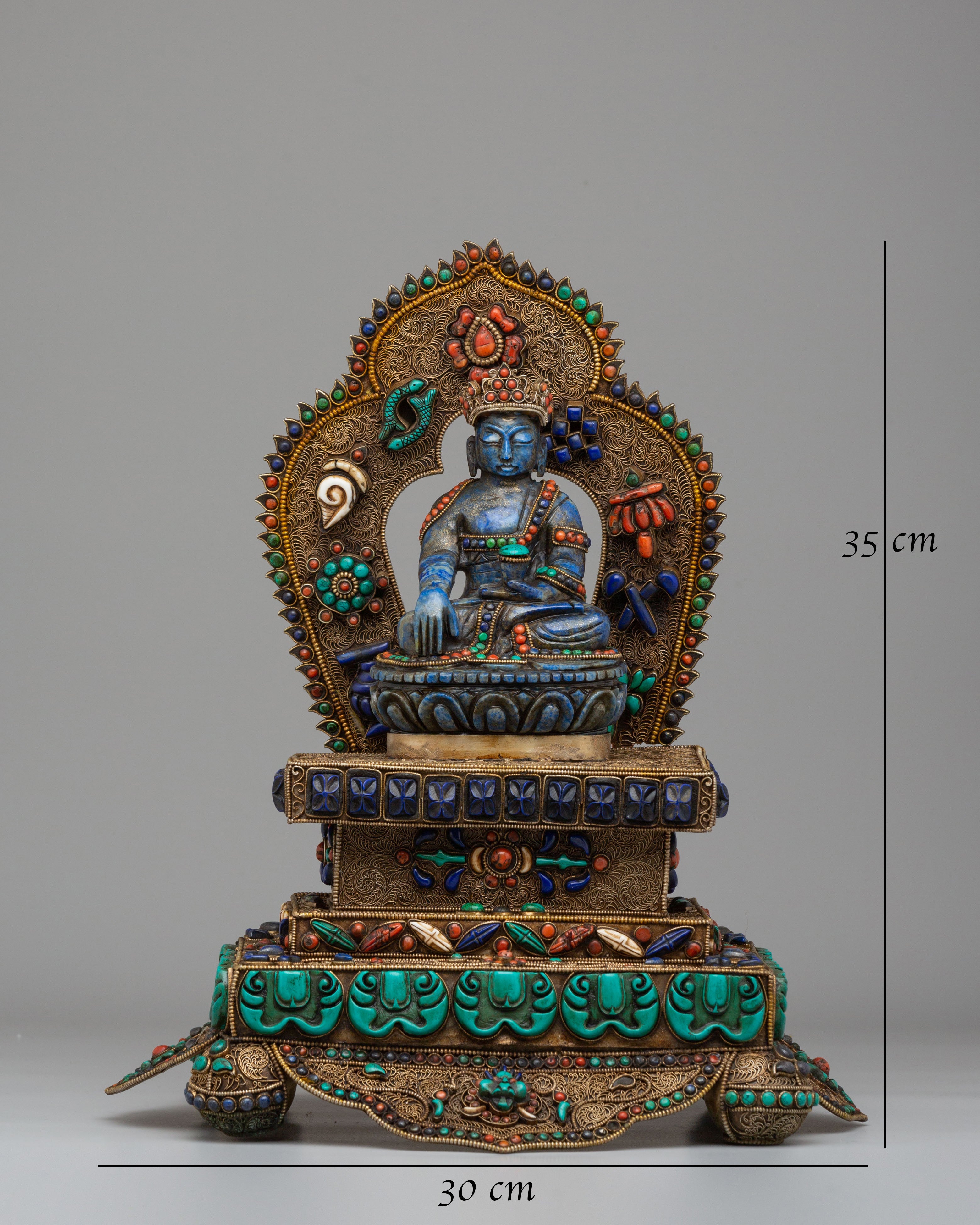 Shakyamuni Buddha on Throne Sculpture | Sacred Tibetan Artwork