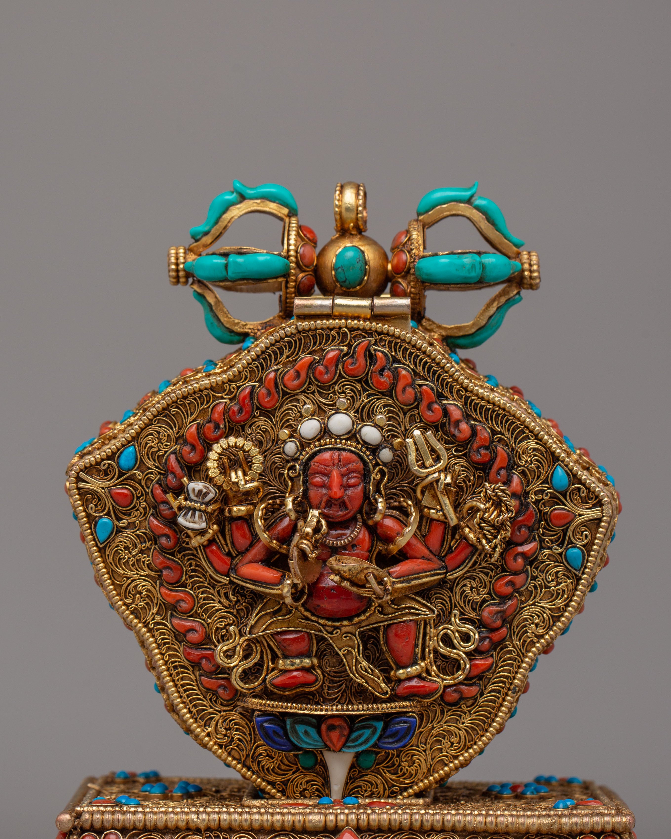 Ganesha And Garuda Ghau Box Locket | Copper With Handcarved Gemstone
