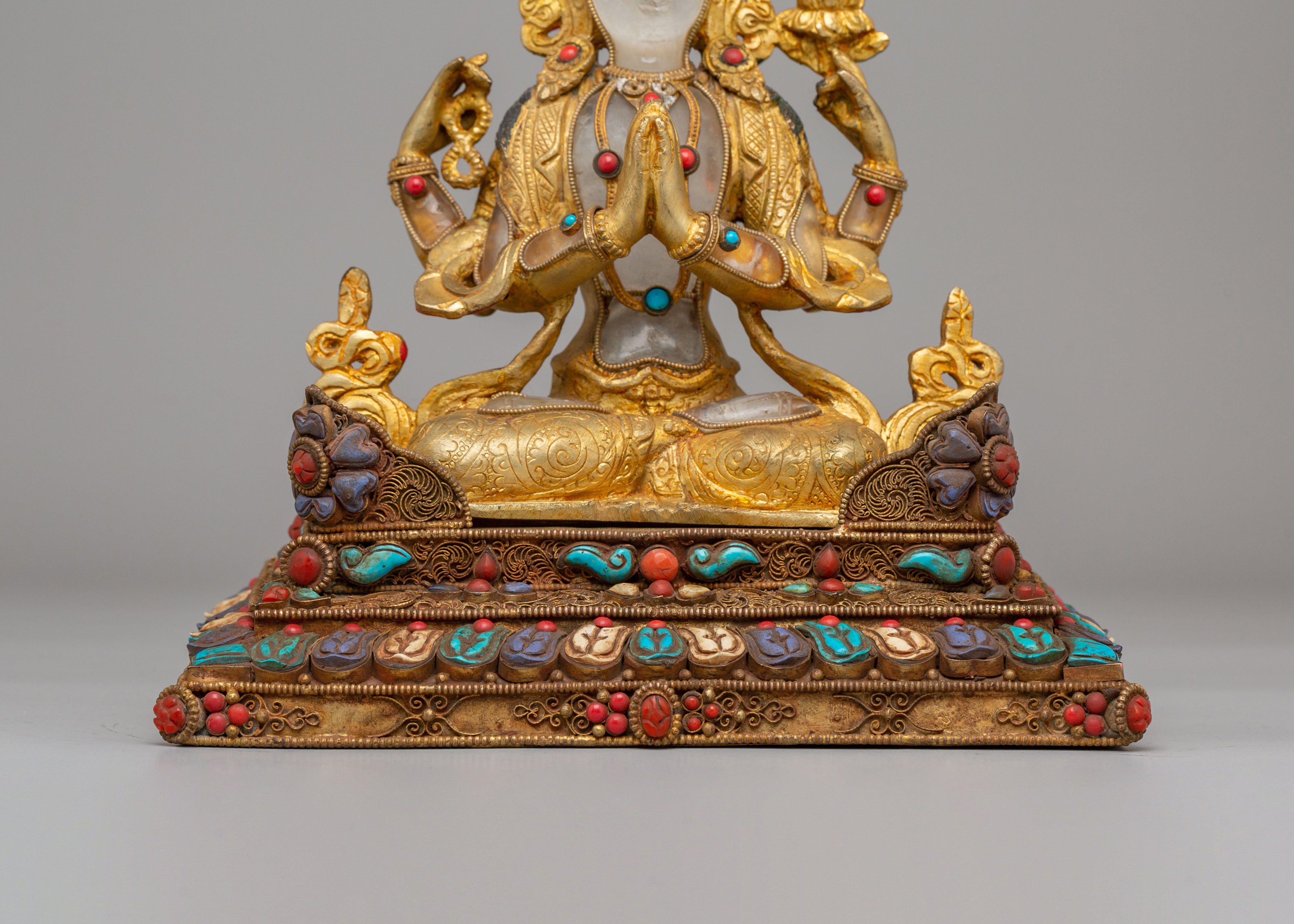 Handmade Chenrezig Statue on Throne | Tibetan Bodhisattva Statue