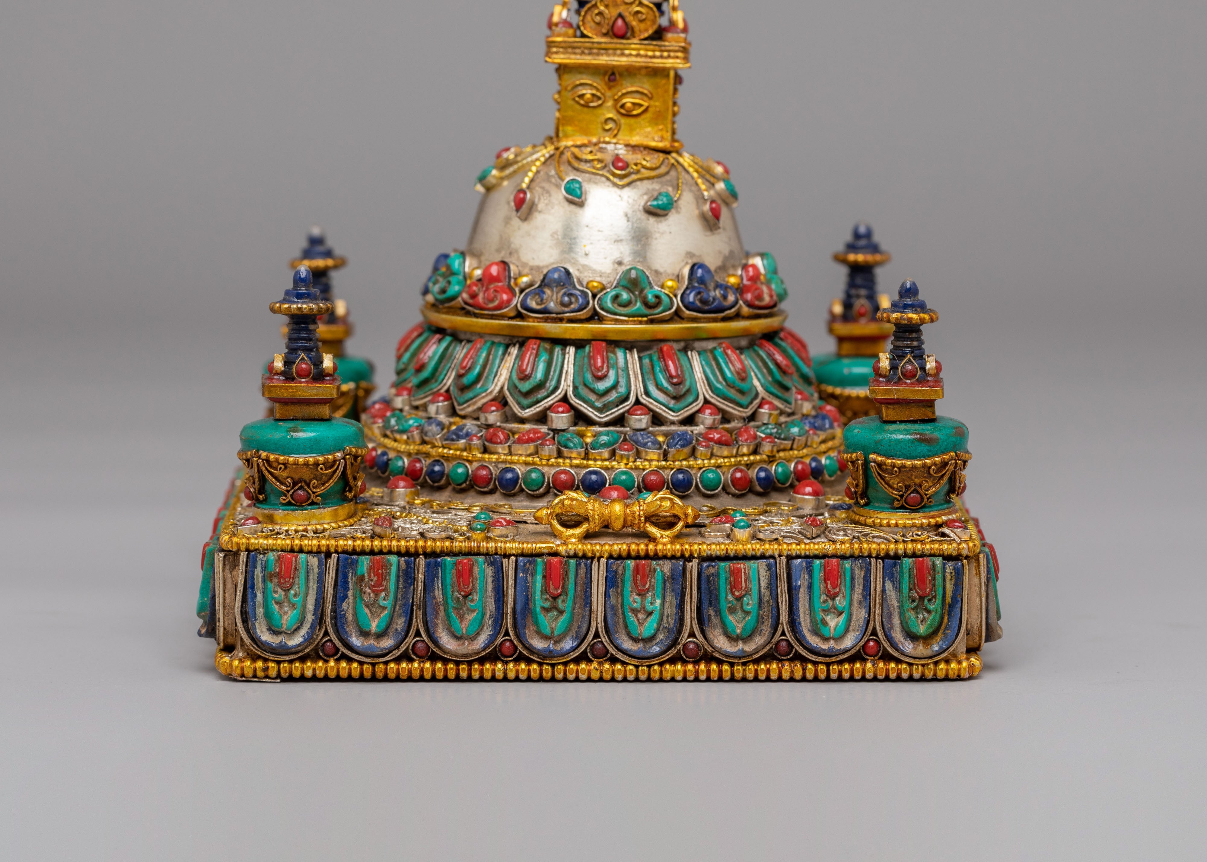 Sacred Tashi Gomang Copper Stupa | Gemstone Inlaid Buddhist Altar