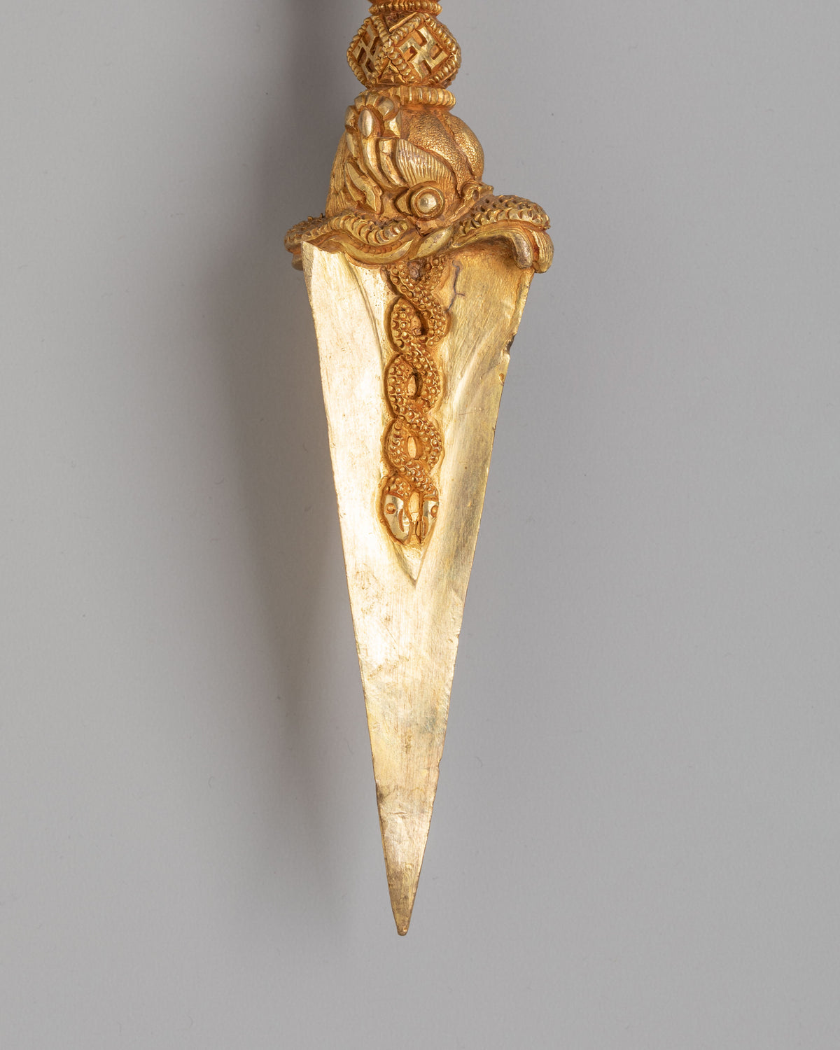 Traditional Buddhist Phurba Dagger | Gold Plated Copper Ritual Dagger