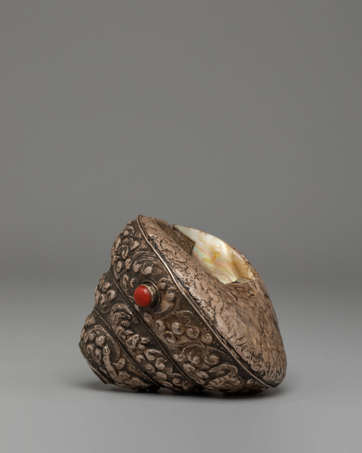 Himalayan Dharma Conch Shell | Silver Covered Buddhist Ritual Instrument