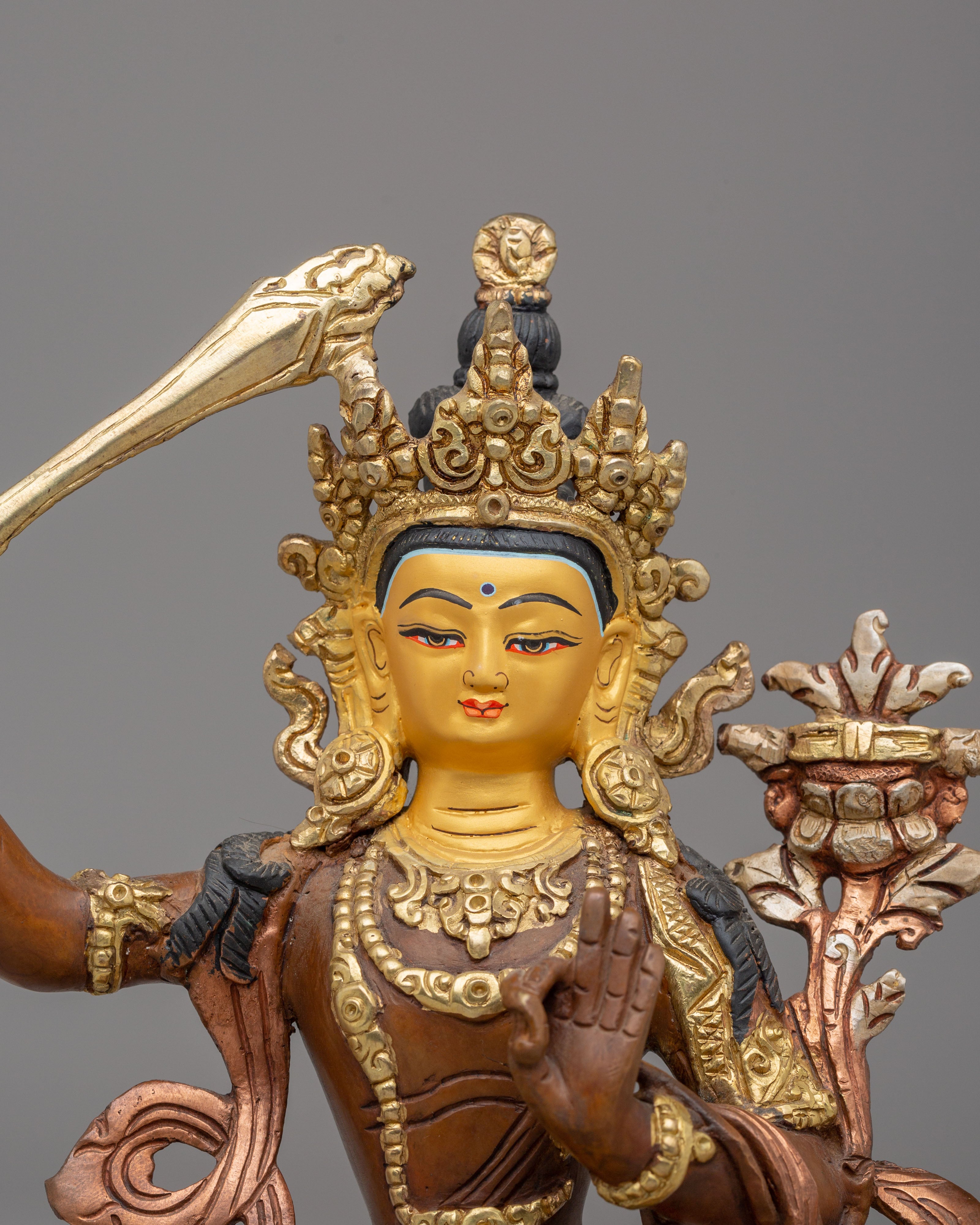 Handcrafted Tibetan Manjushri Copper Statue | Wisdom Deity Statue