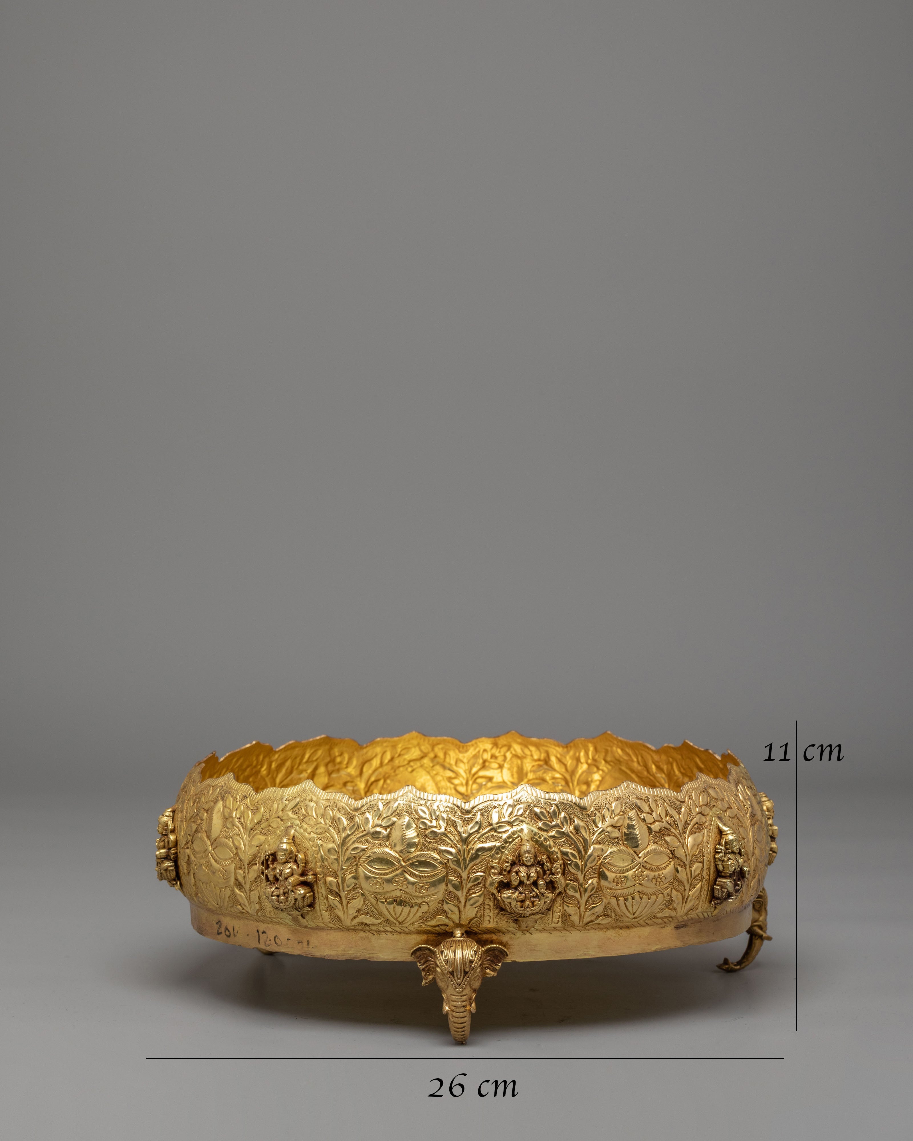 Himalayan Spiritual Urli Bowl | Brass with Elephant Legs & Deity Engravings