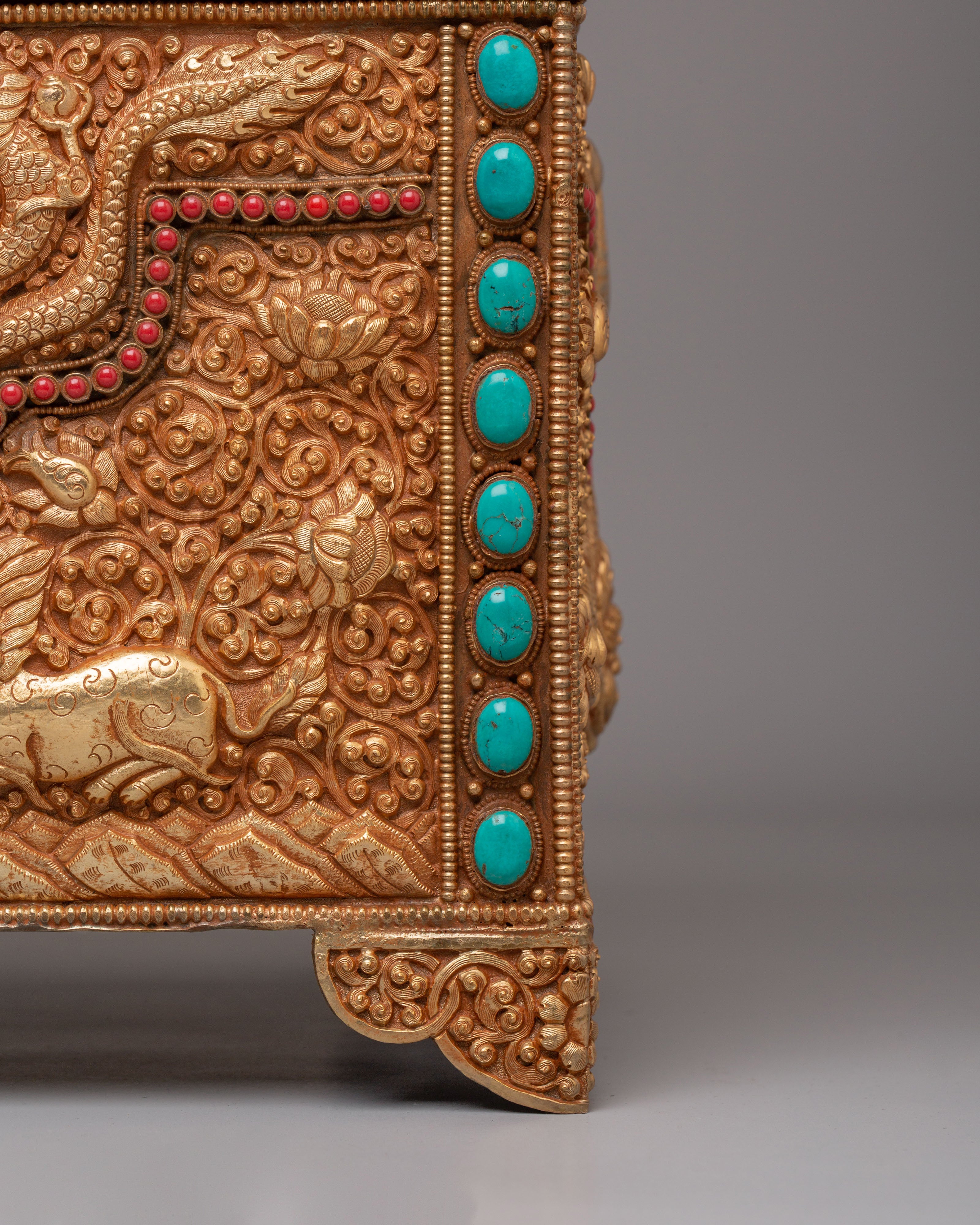 Handmade Dragon Treasure Box | Gemstone & Gold Plated Copper