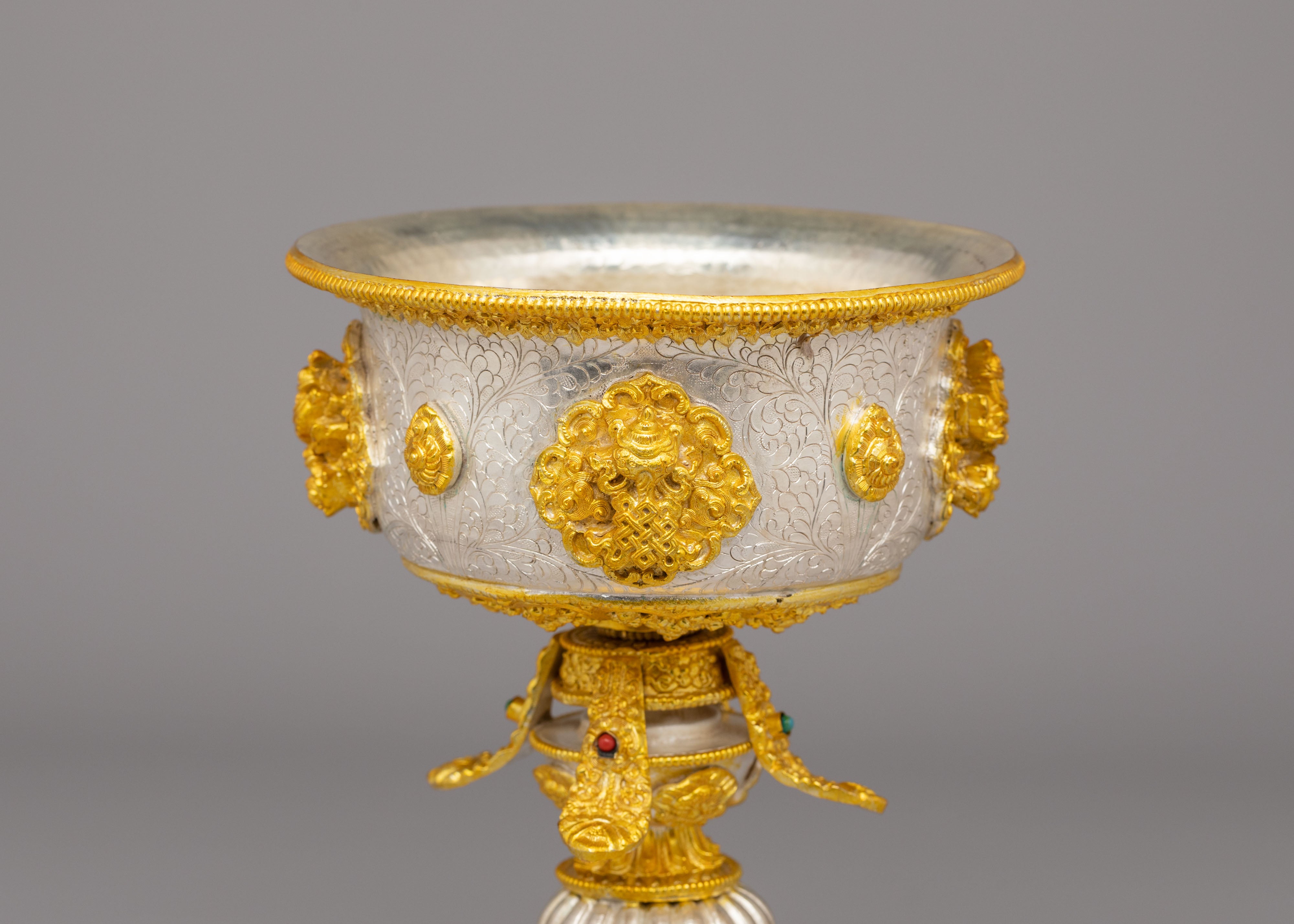 Tibetan Offering Butter Lamp | Copper Body with Gold & Silver Plating