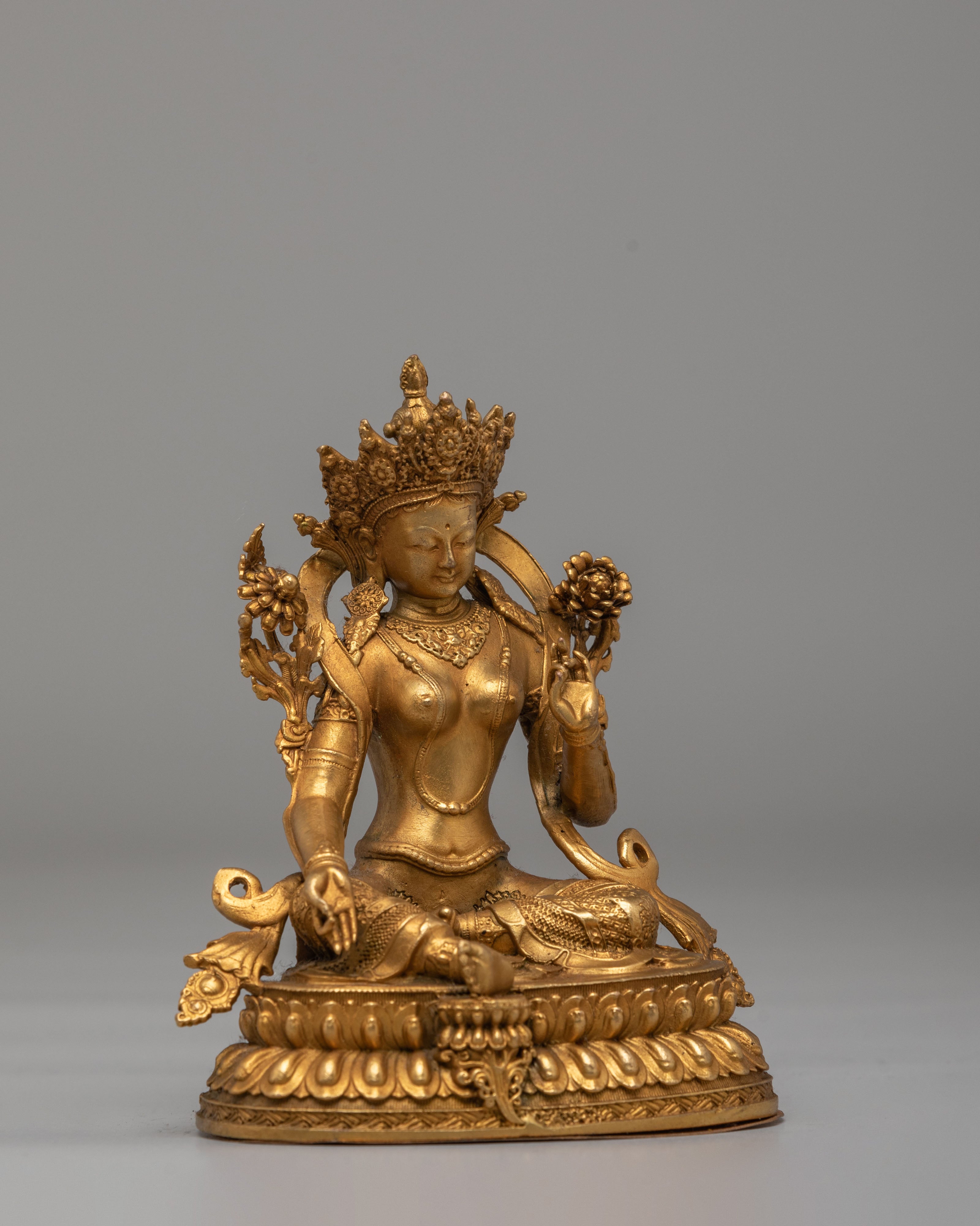 Handmade Green Tara Deity Statue | Goddess of Compassion and Protection