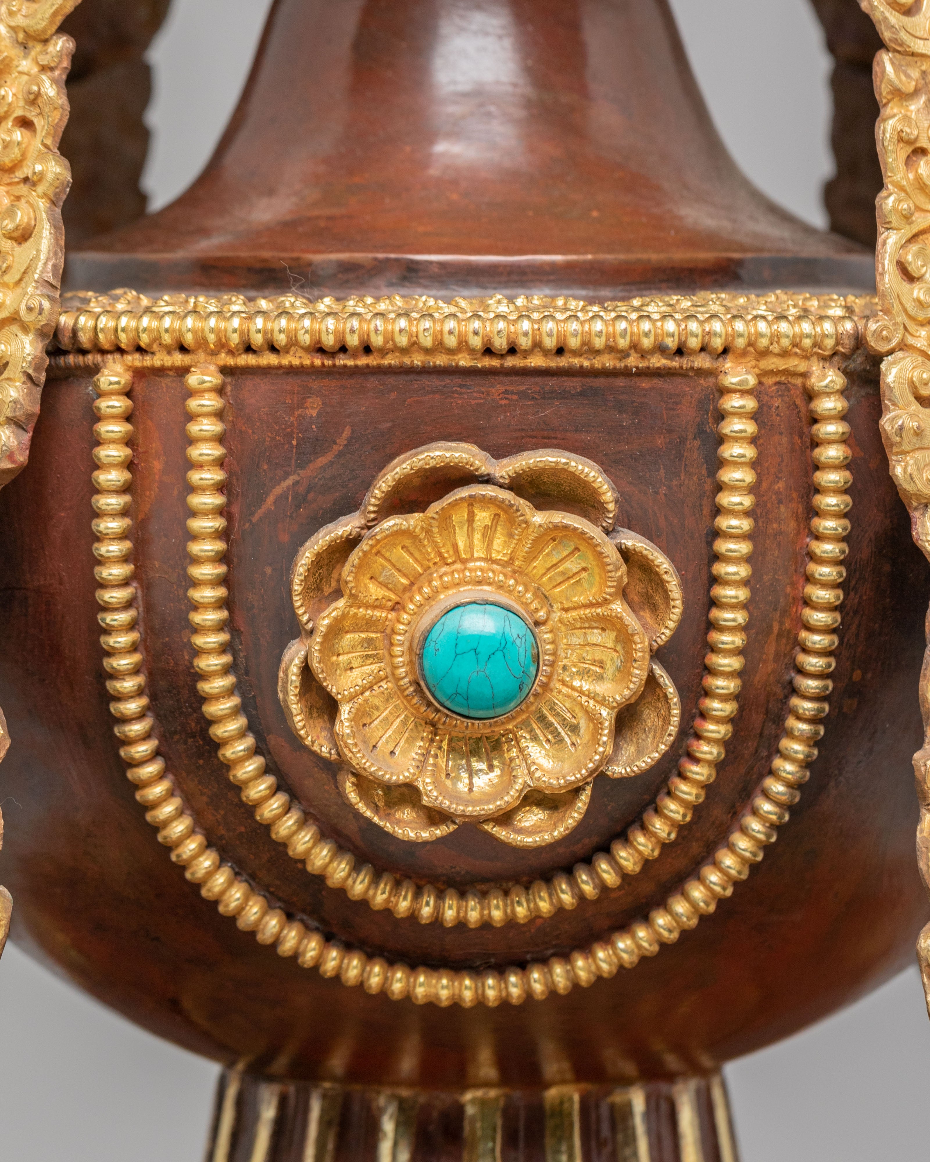 Himalayan Sacred Long Life Vessel | Gold Plated Copper Buddhist Ritual Vessel