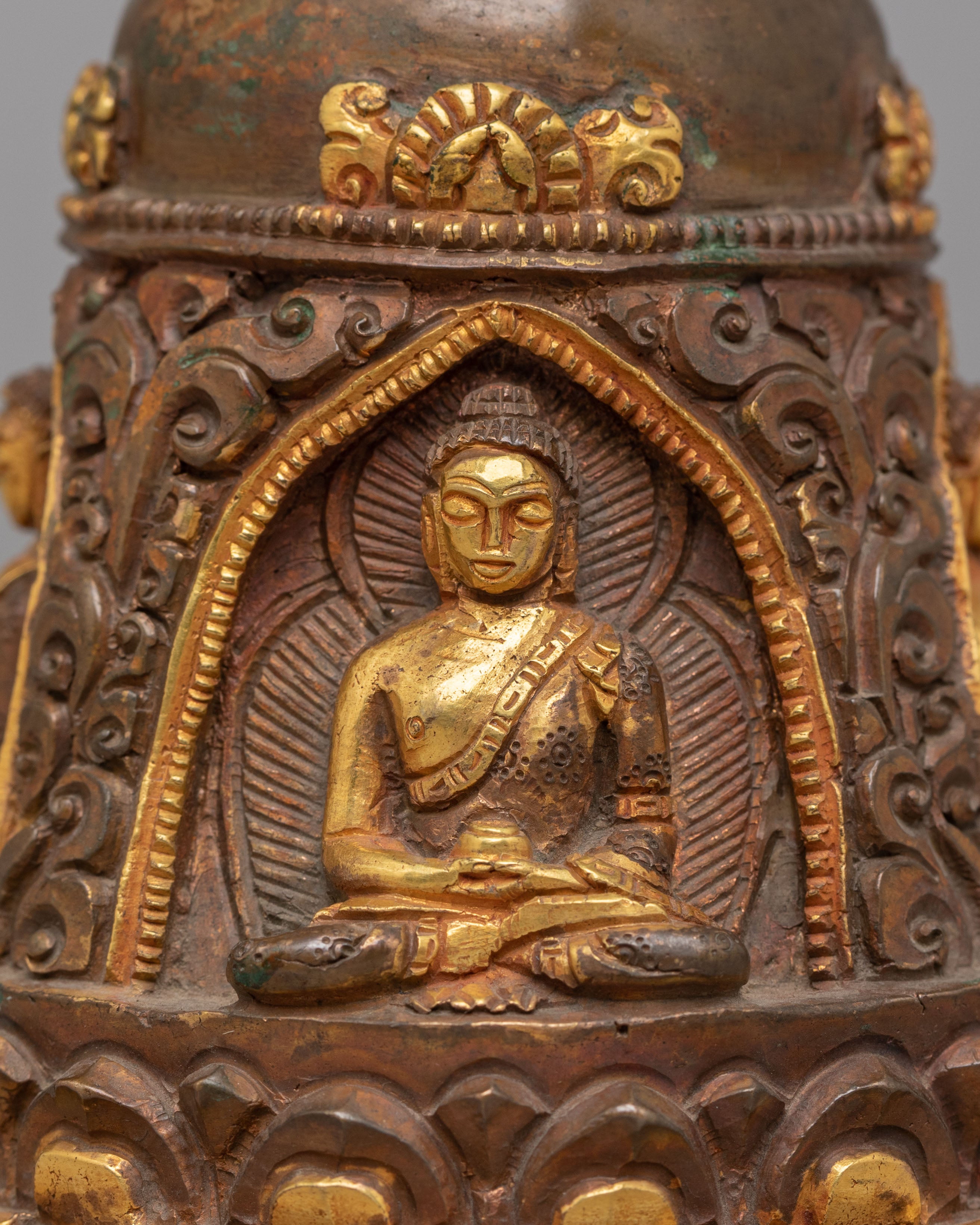 Sacred Carved Stupa with Deities | Perfect for Meditation and Spiritual Decor