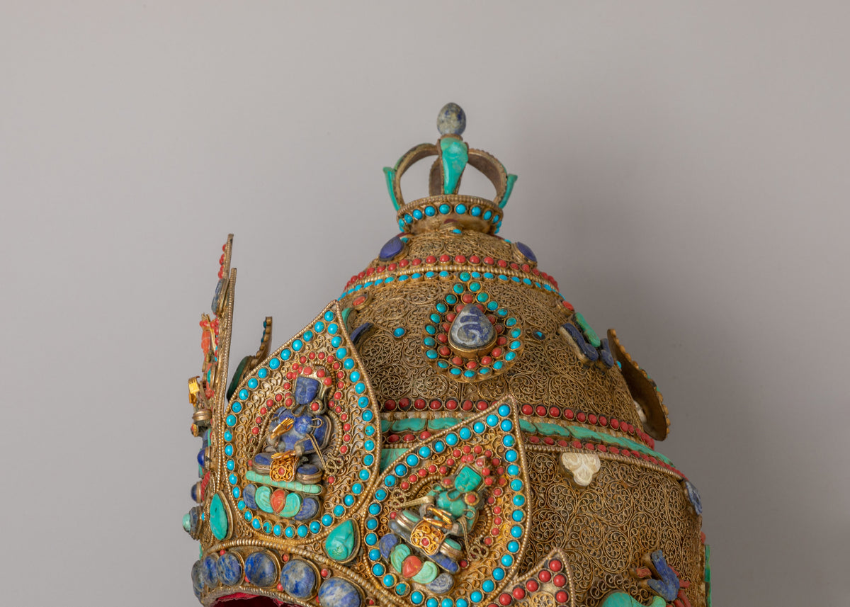 Himalayan Ceremonial Crown | Tibetan Ritual Headpiece for Monks and Spiritual Leaders