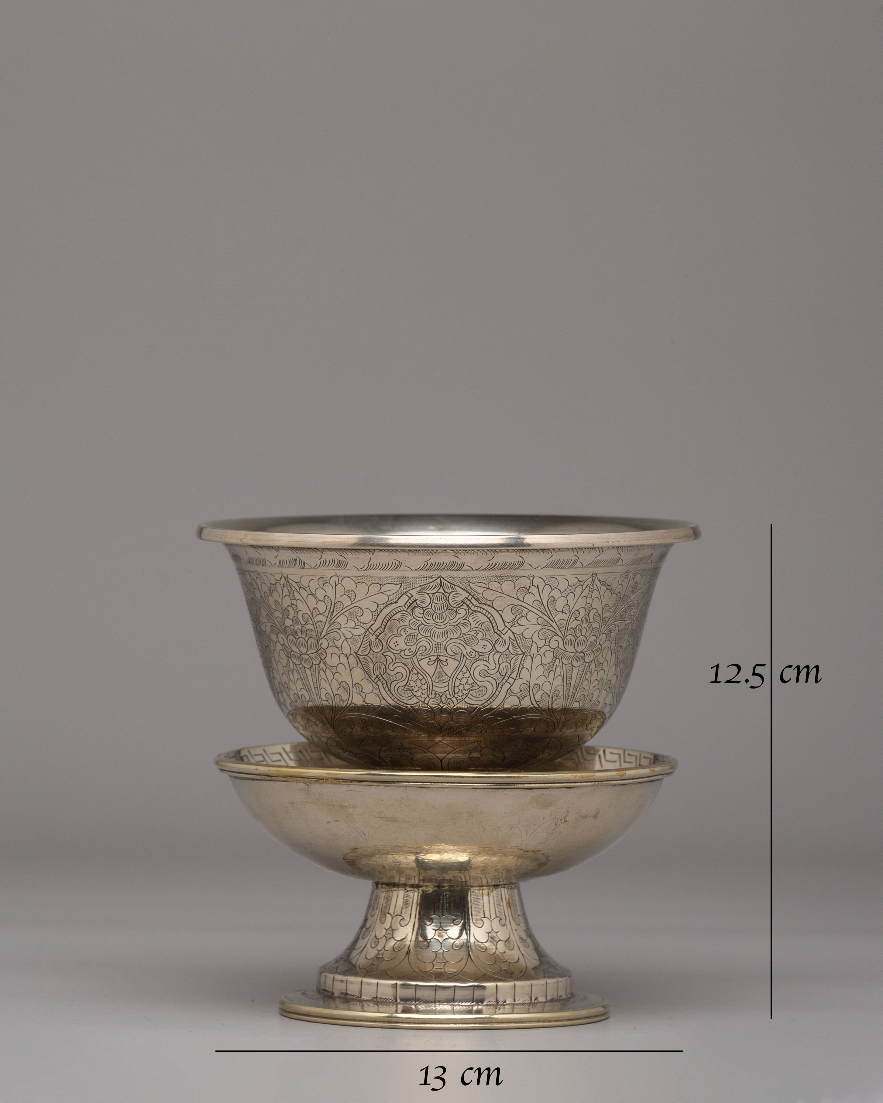 Decorative Ritual Tea Cup Cover | White Metal Sacred Offering