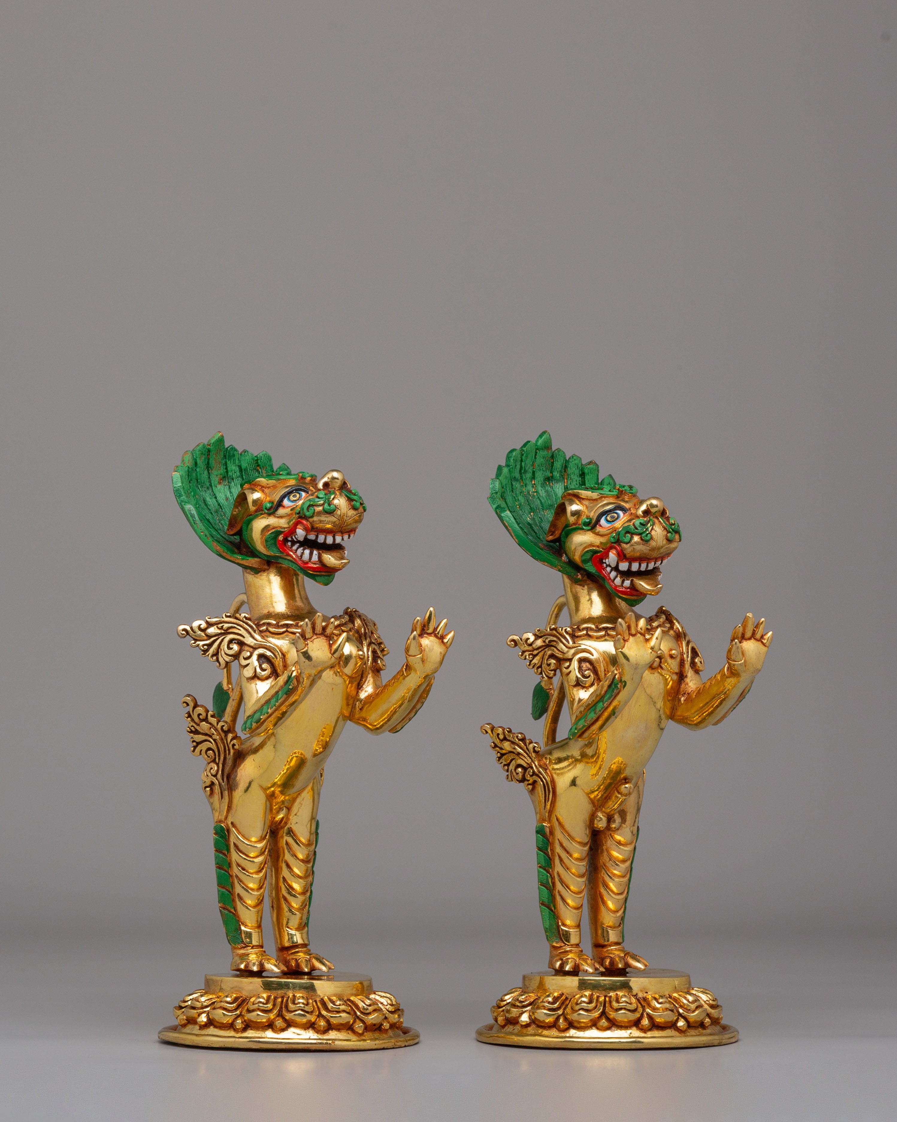 Sacred Tibetan Guardian Lions Set | Traditional Himalayan Lion Figurines