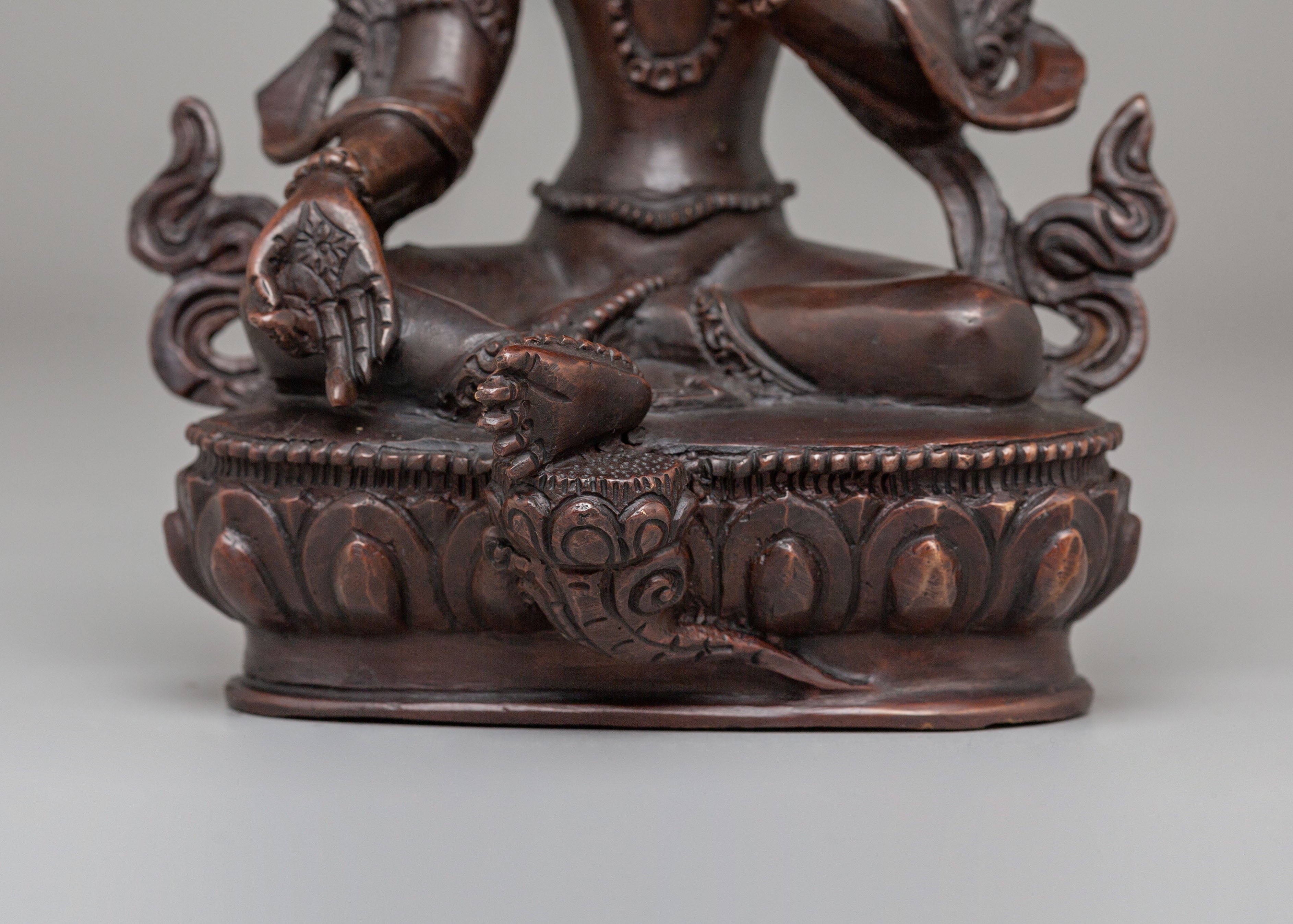 Sacred Green Tara Deity Statue | Handcrafted Oxidized Copper Figure