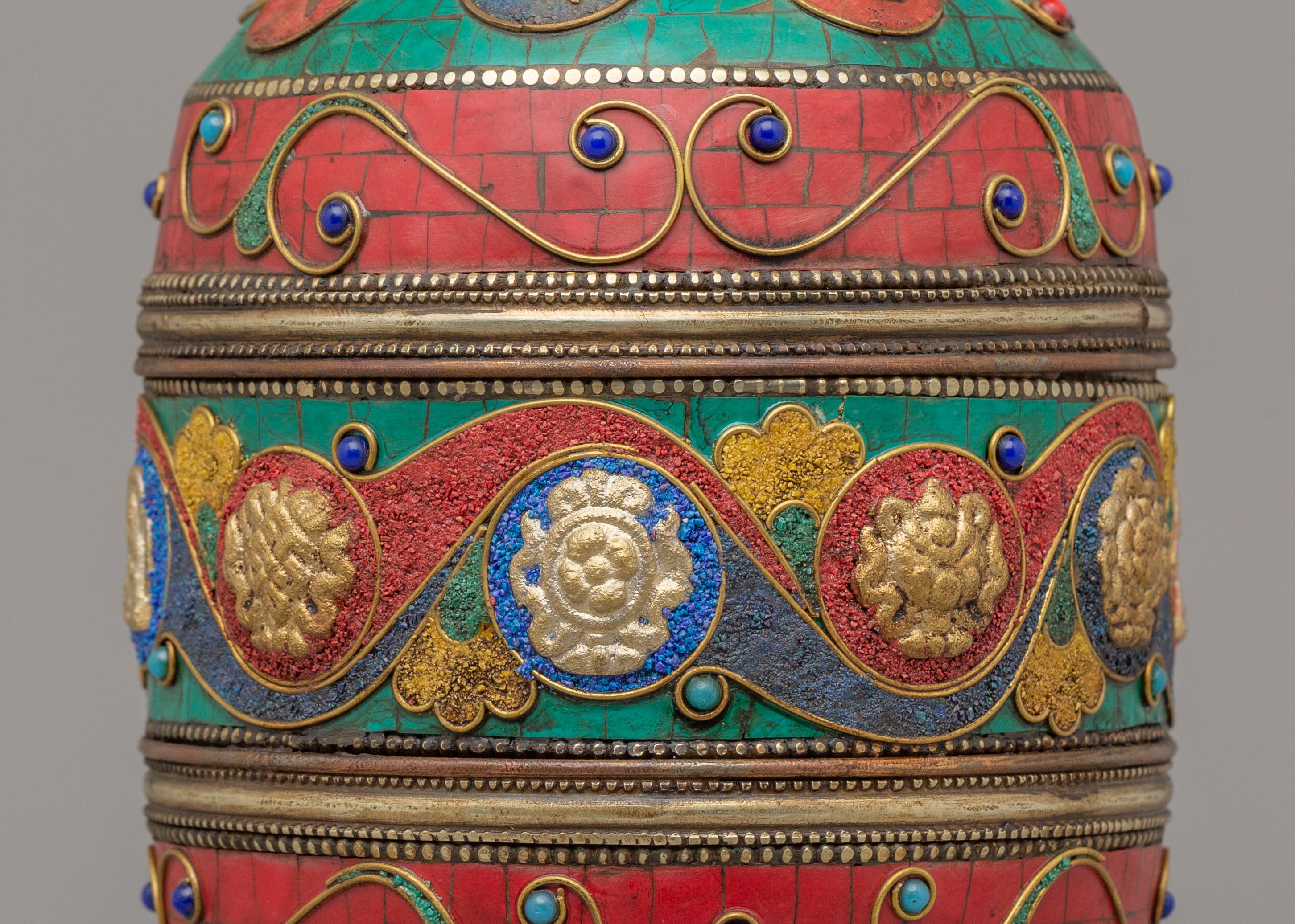 Handmade Blessing Prayer Wheel | Shakyamuni Buddha and Auspicious Symbol Design