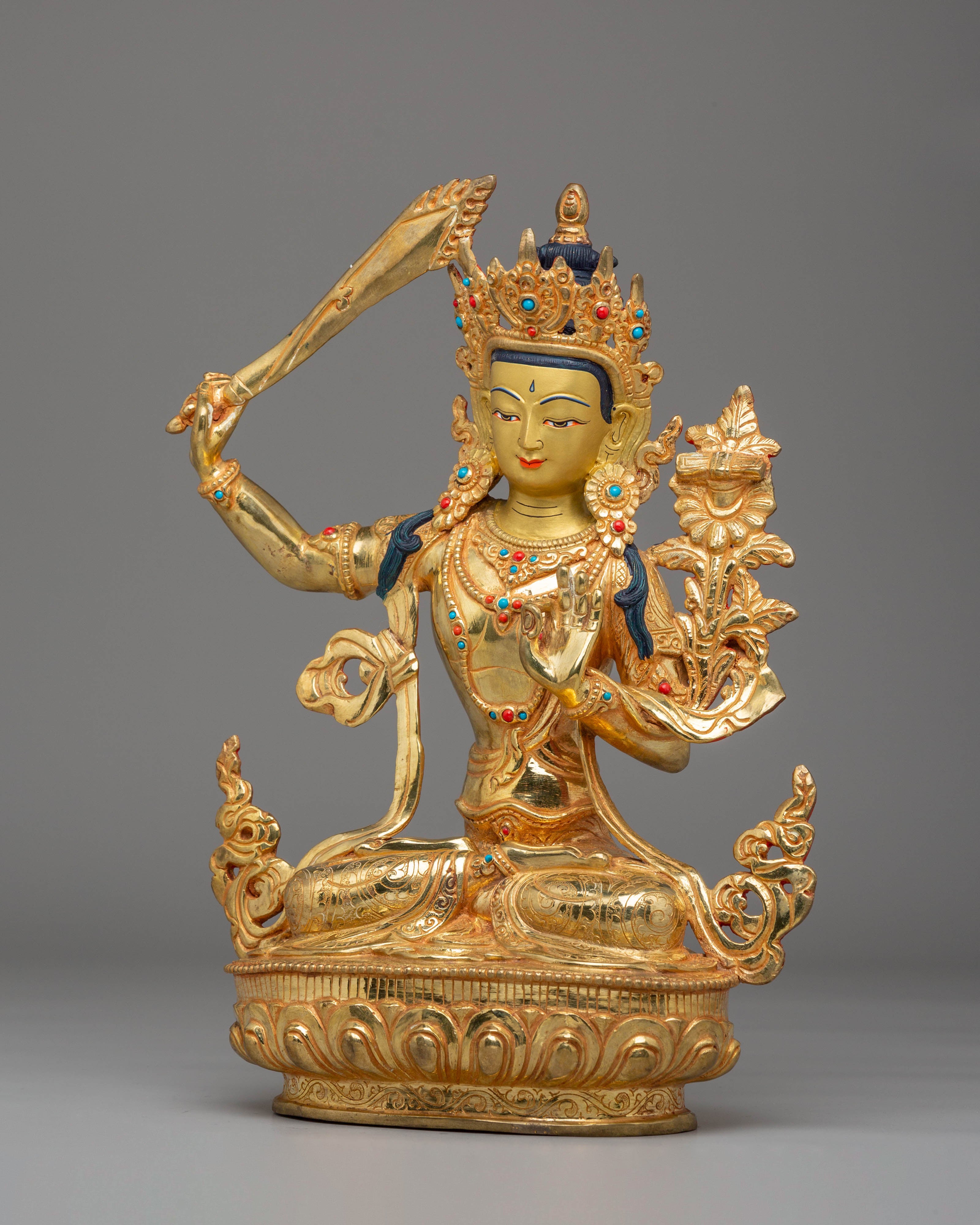 Handcrafted Manjushri Copper Statue | Tibetan Wisdom Deity Sculpture