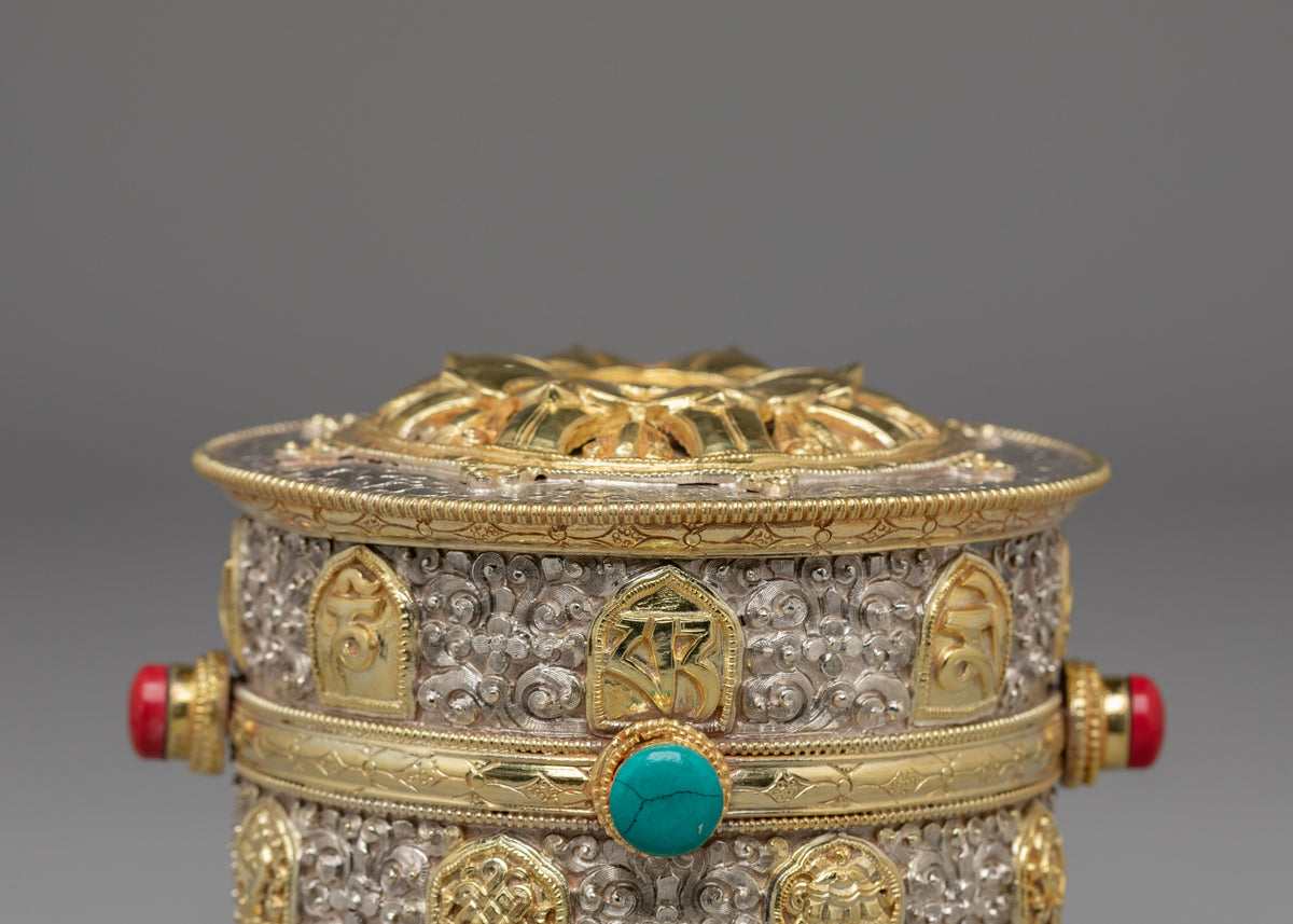 Mantra Carved Prayer Wheel | Tibetan Buddhist Ritual Artwork