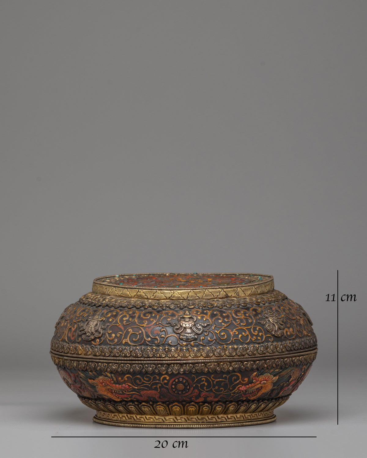 Handcrafted Tibetan Decorative Pot | Dragon and Double Dorje Artwork
