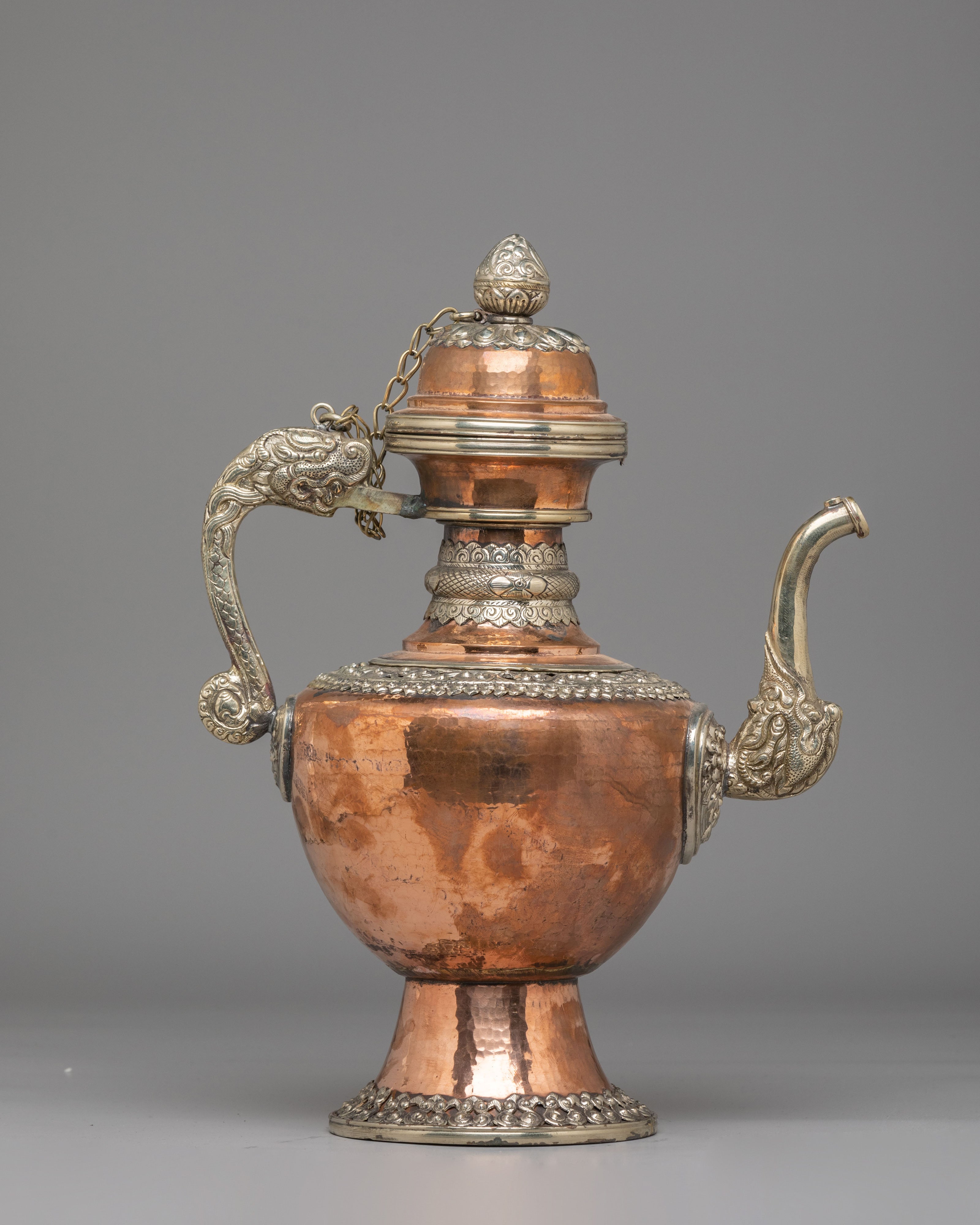 Himalayan Sacred Tea Pot Set | Handcrafted Copper and White Metal Vessels