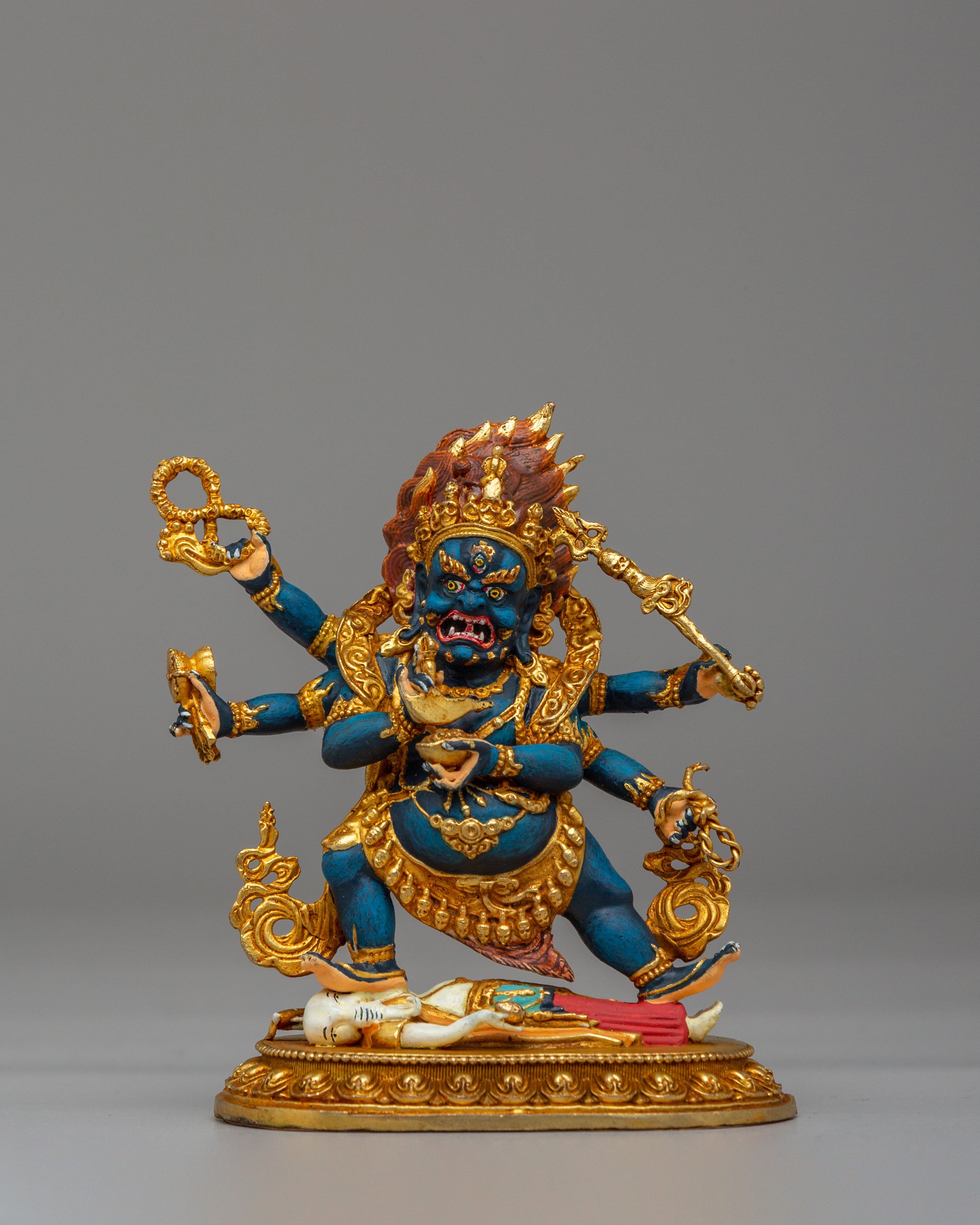 Sacred Six-Armed Mahakala Statue | Traditional Tibetan Buddhist Artwork