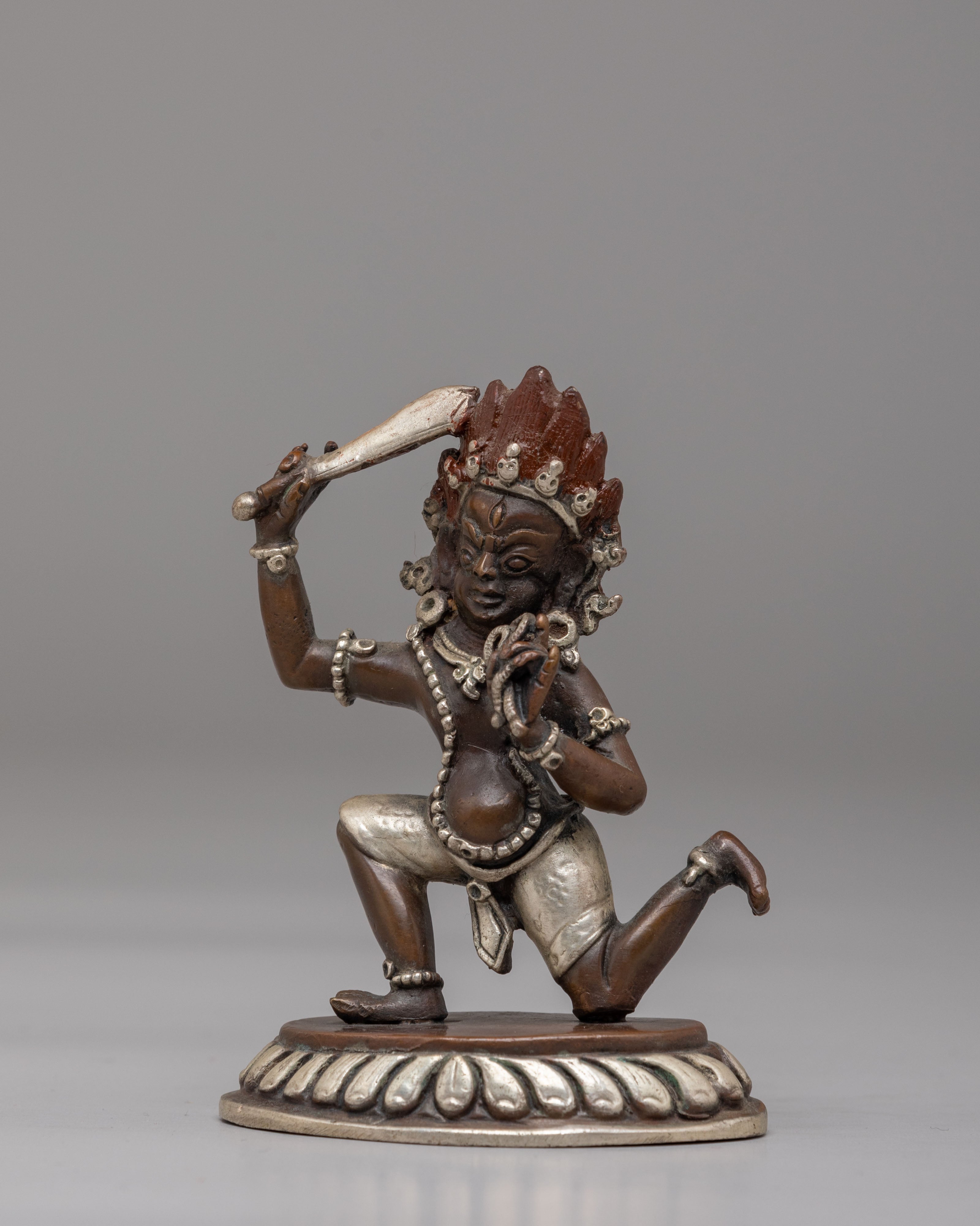 Spiritual Achala Sculpture | Silver Plated Copper Wrathful Deity