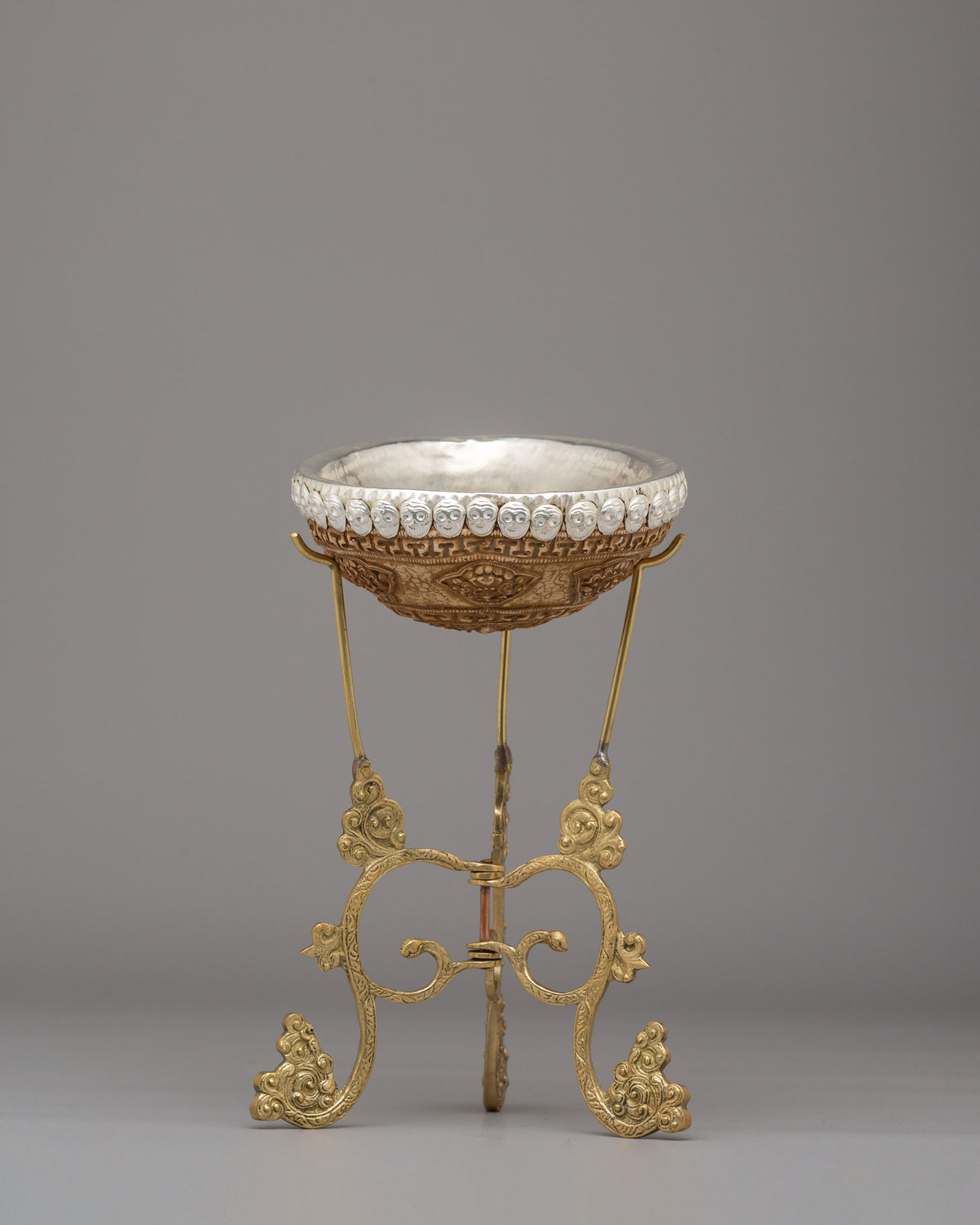 Buddhist Skull Cup with Stand | Kapala Ritual Tool for Spiritual Ceremonies