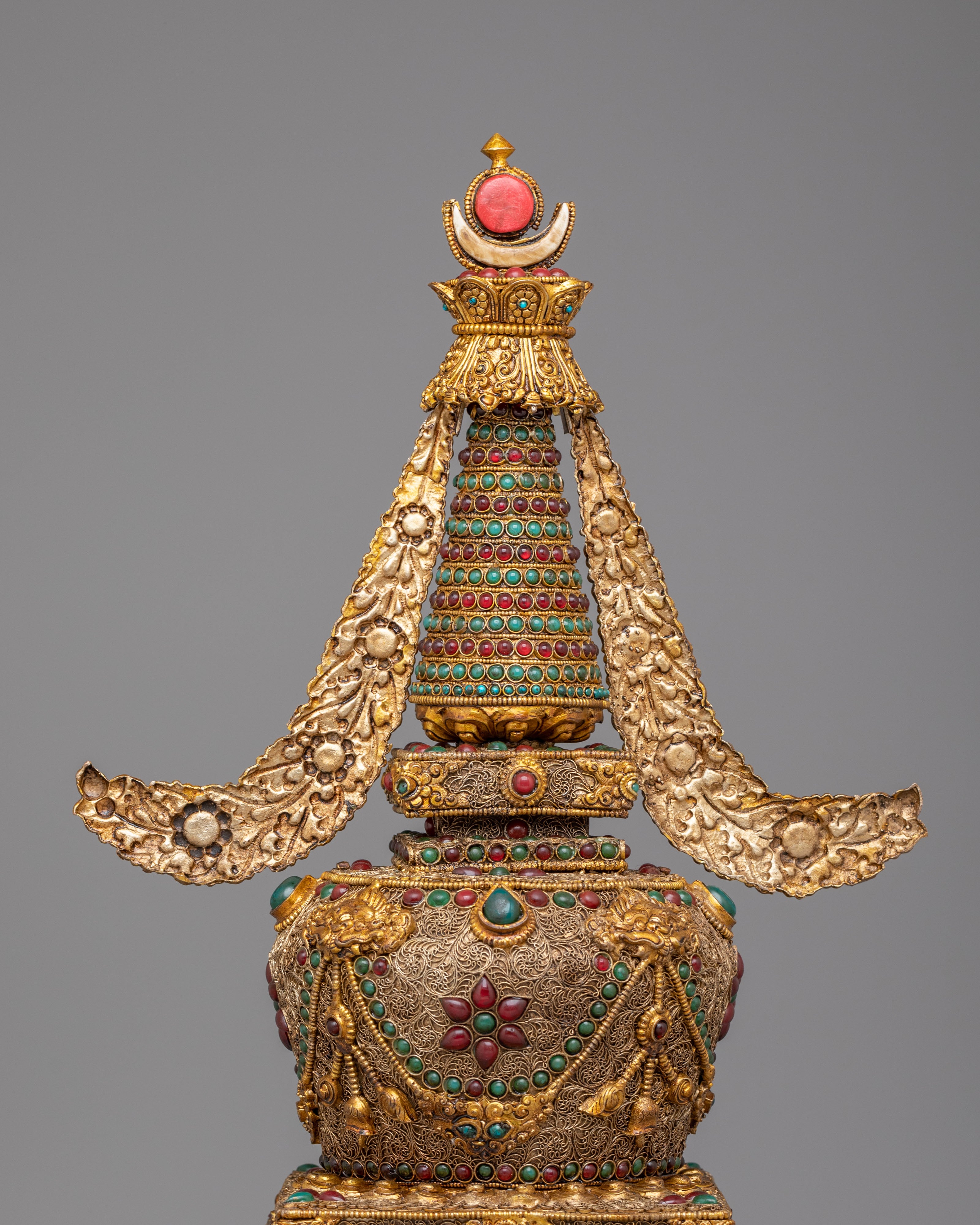 Gold-Plated Enlightenment Chorten | Handmade Buddhist Altar Decor