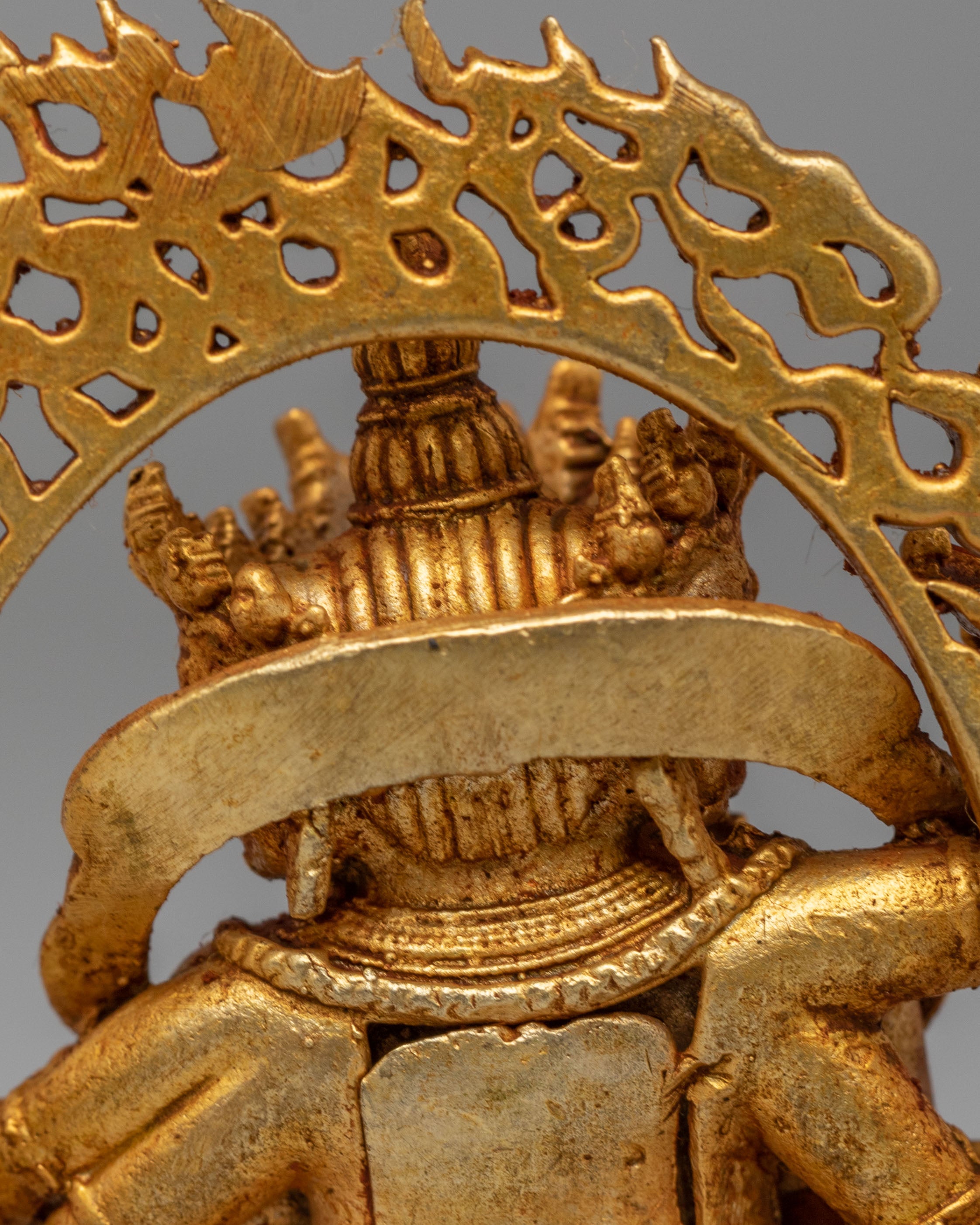 Tibetan Red Dzambhala Wealth Deity Statue | Handcrafted Copper Body with Gold Plating