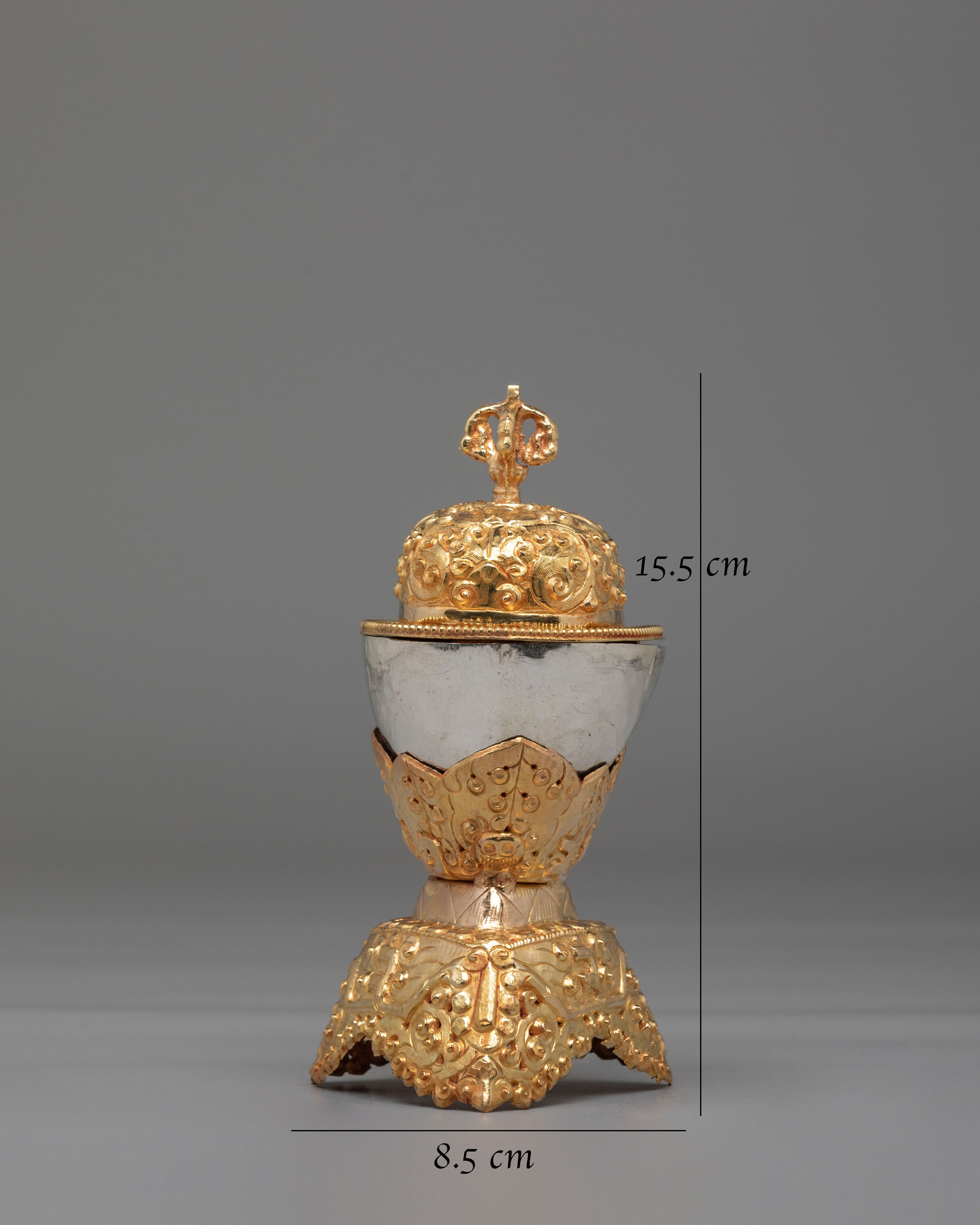 Traditional Ritual Kapala Set | Gold Gilded and Silver Coated Vessels
