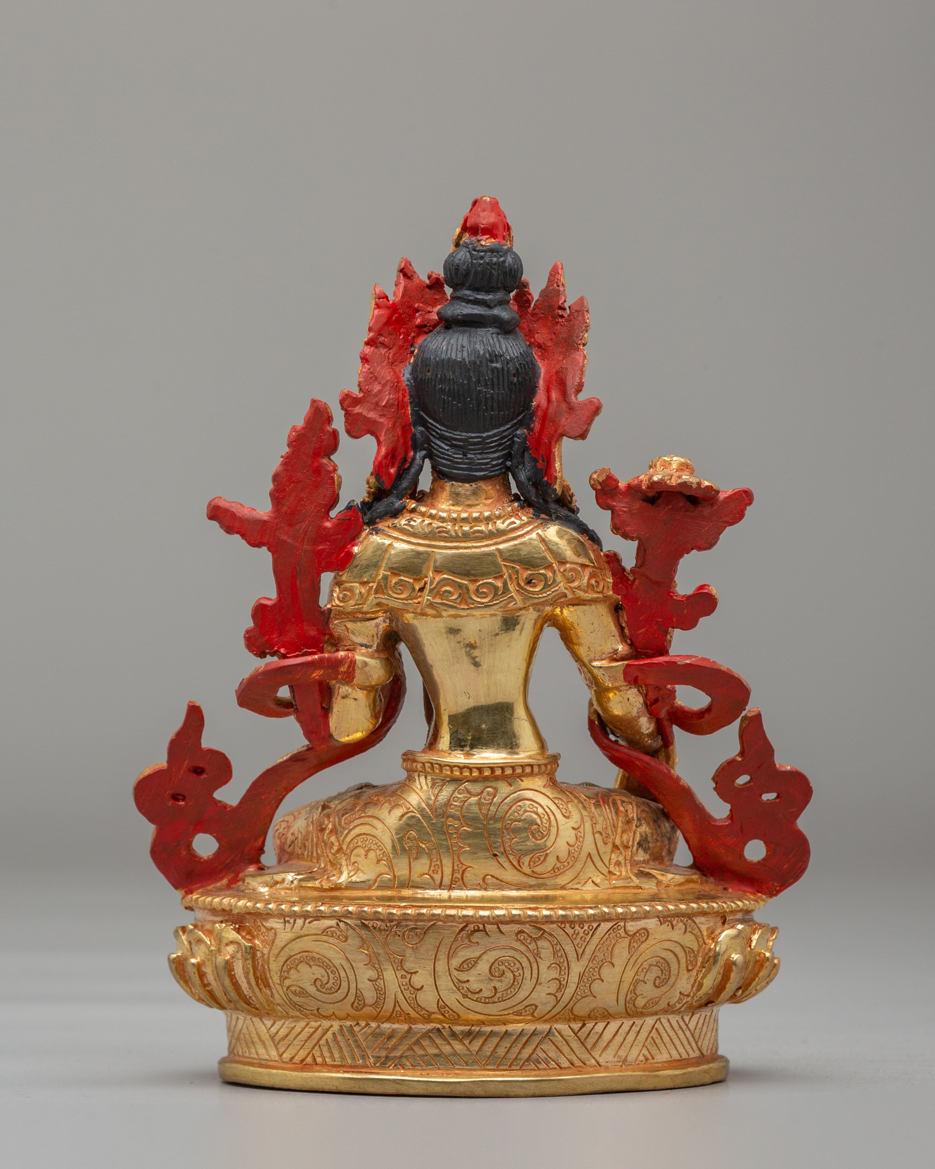 White Tara Spiritual Sculpture | Copper Buddhist Statue with Gemstone Details