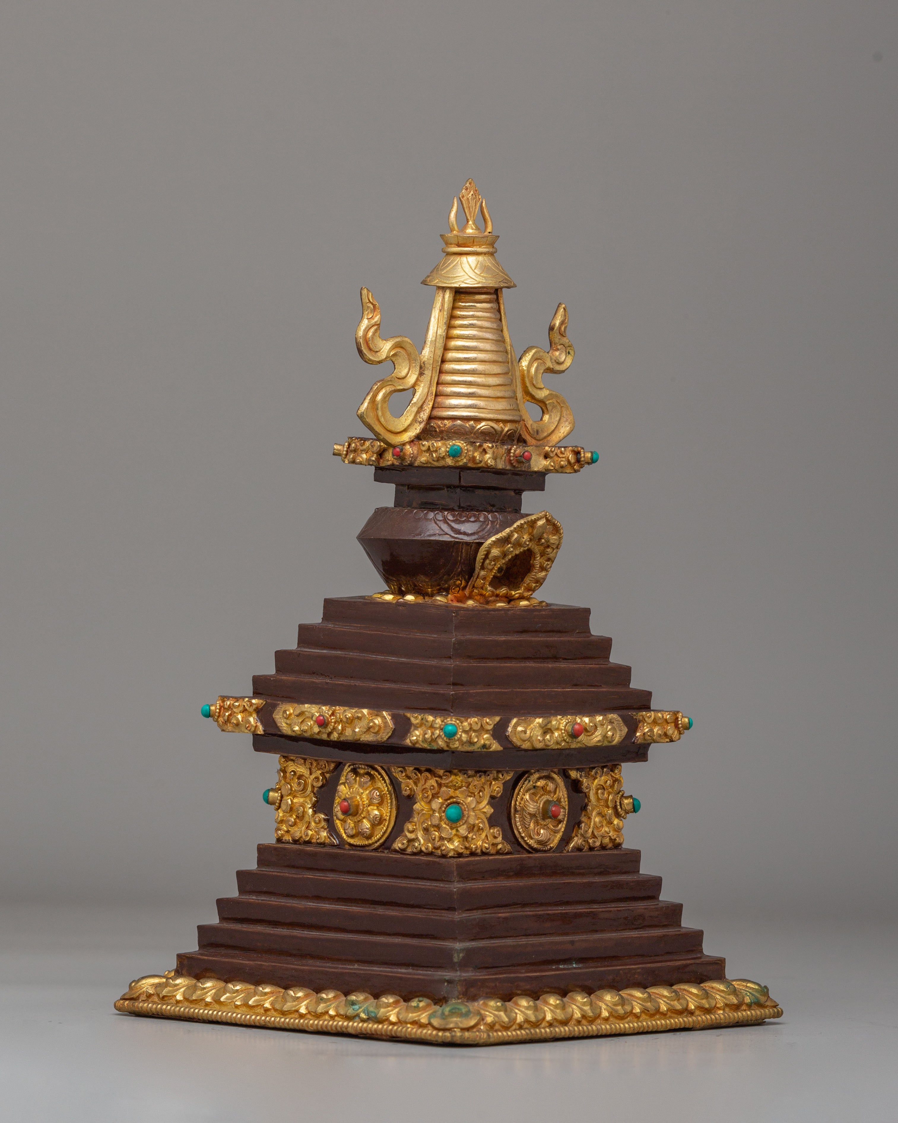 Handcrafted Altar Enlightenment Stupa | Tibetan Copper Spiritual Sculpture