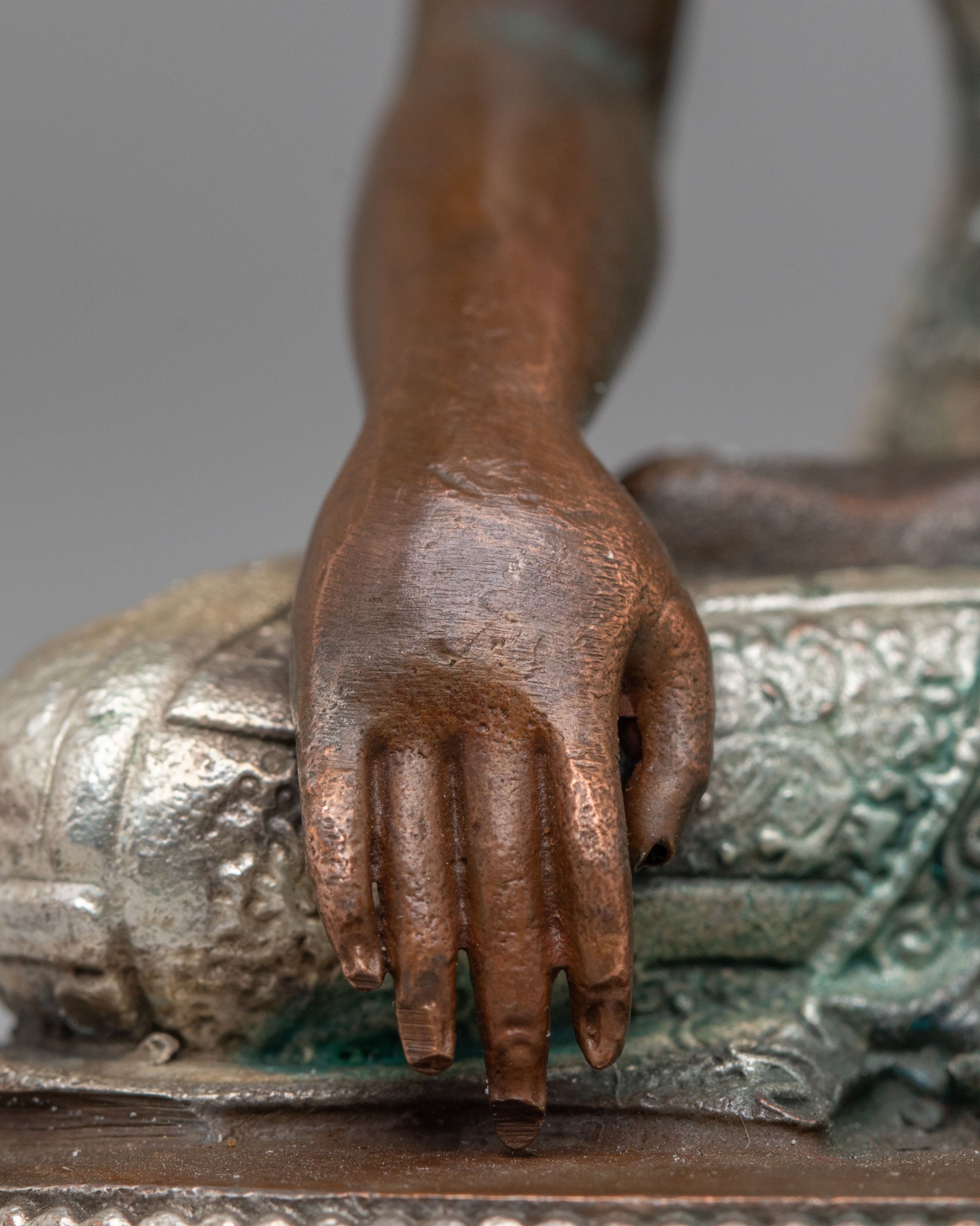 Himalayan Shakyamuni Buddha Deity Statue | Silver Plated with Acrylic Color