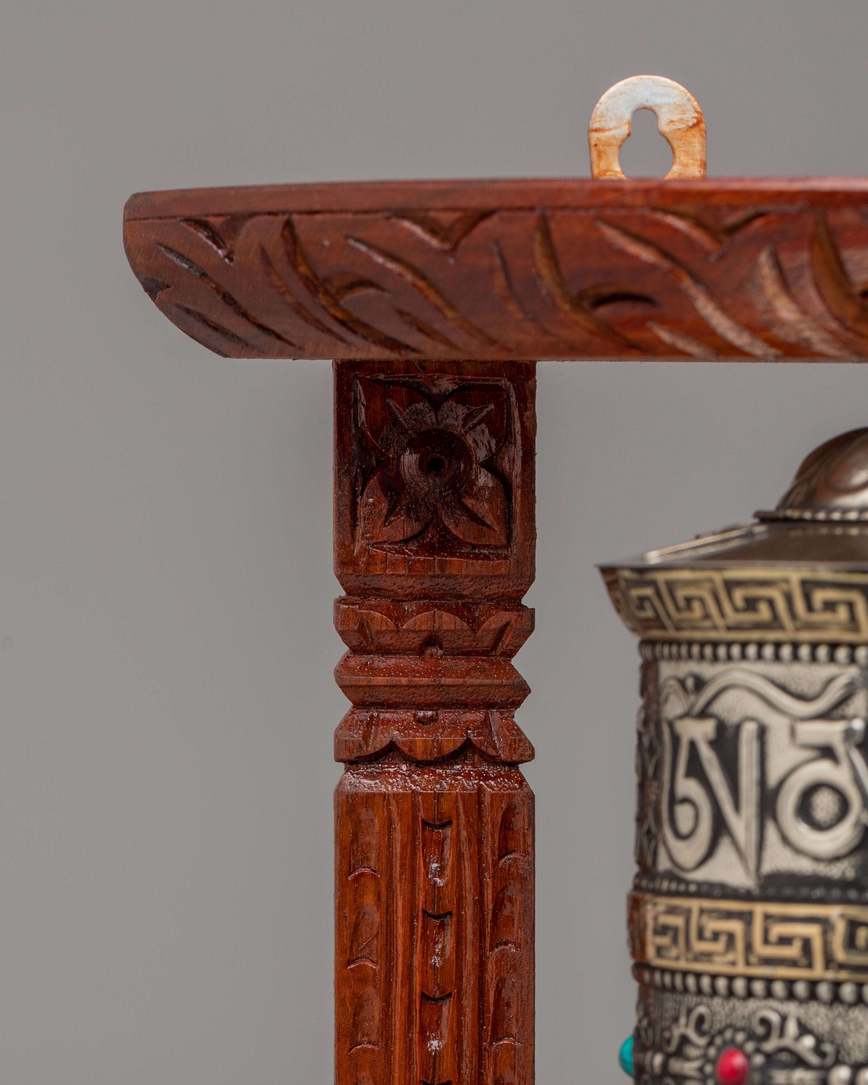 Decorative Prayer Wheel With Stand | Handcrafted Mantra Spinning Wheel