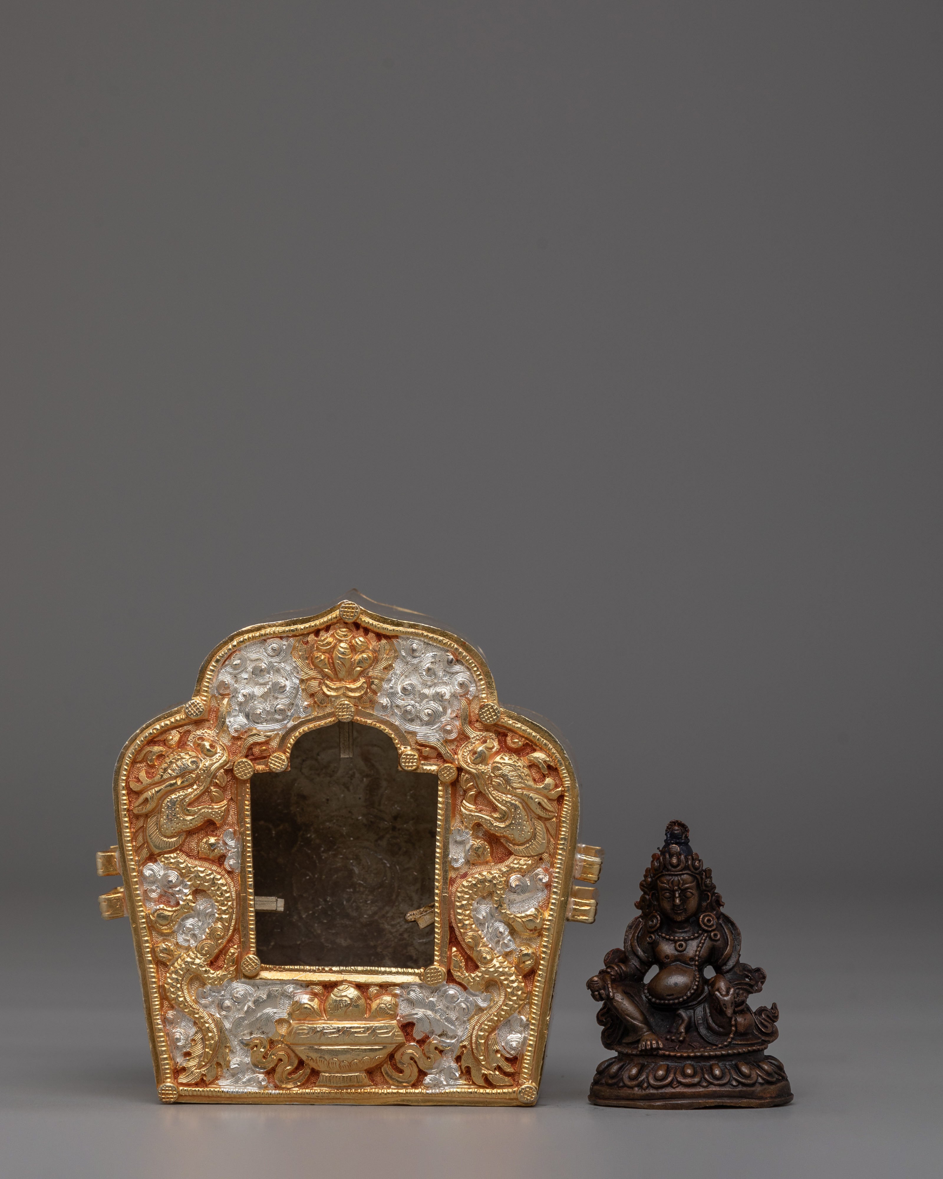 Traditional Altar Ghau Box | Tibetan Prayer Shrine with Dragon Design