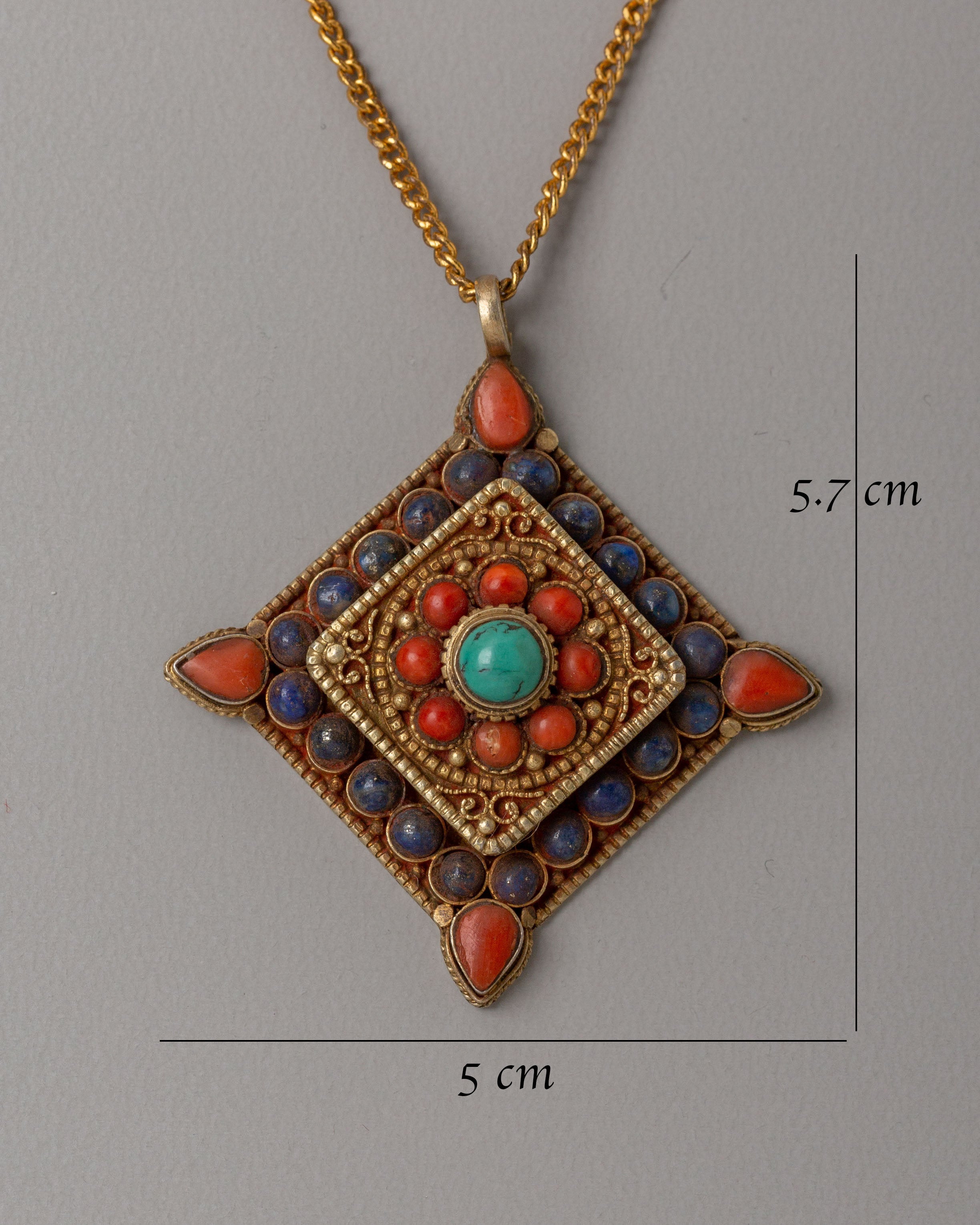 Himalayan Handcrafted Locket | Spiritual Pendant with Natural Turquoise