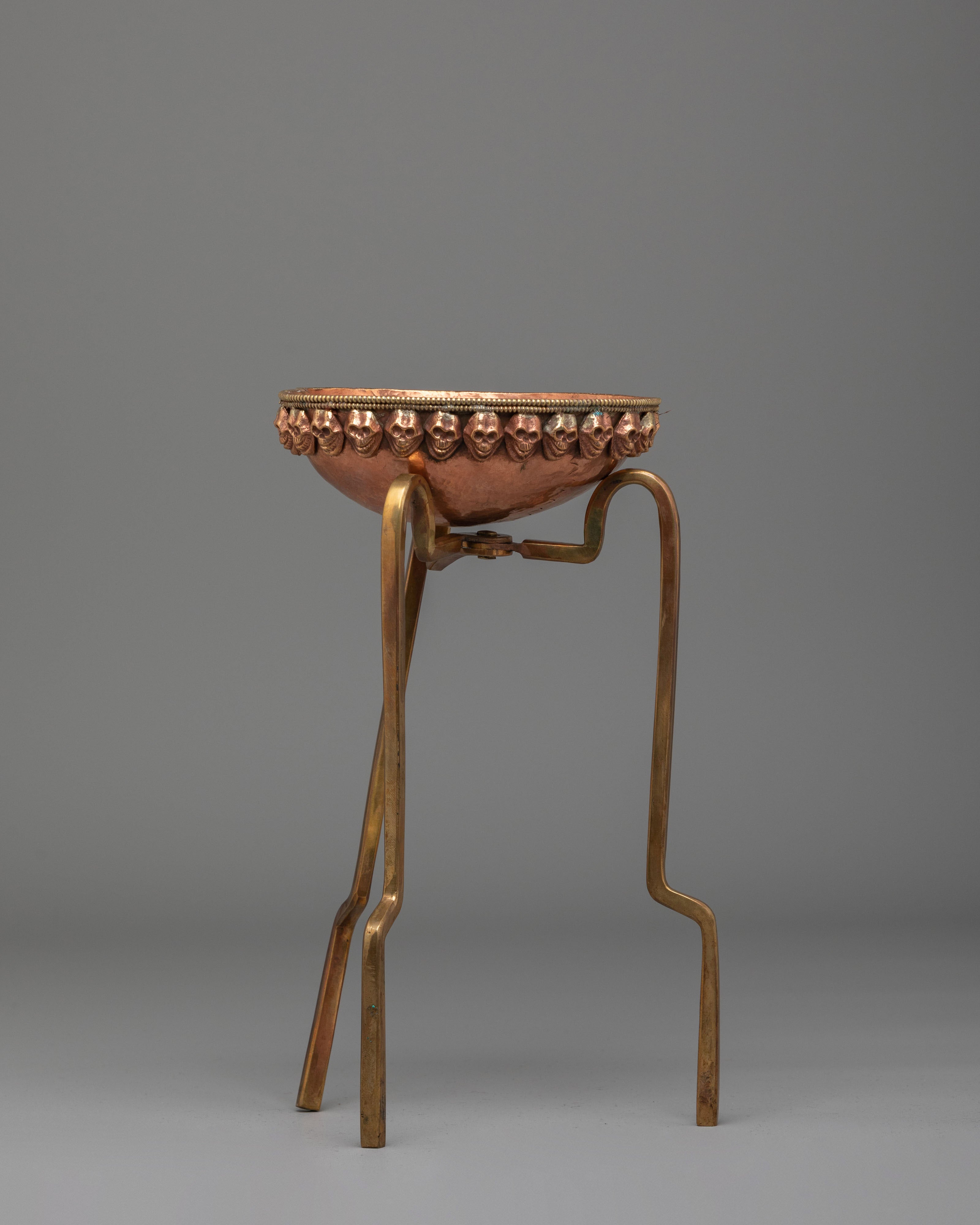 Kapala Skull Cup Stand Set | Himalayan Kapala Vessel with Skull Motifs