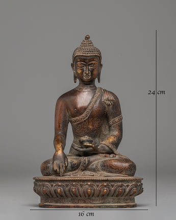 Shakyamuni Buddha Oxidized Tibetan Sculpture
