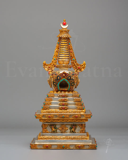 Traditional Enlightenment Chorten | Handcrafted Tibetan Stupa for Altar Decor