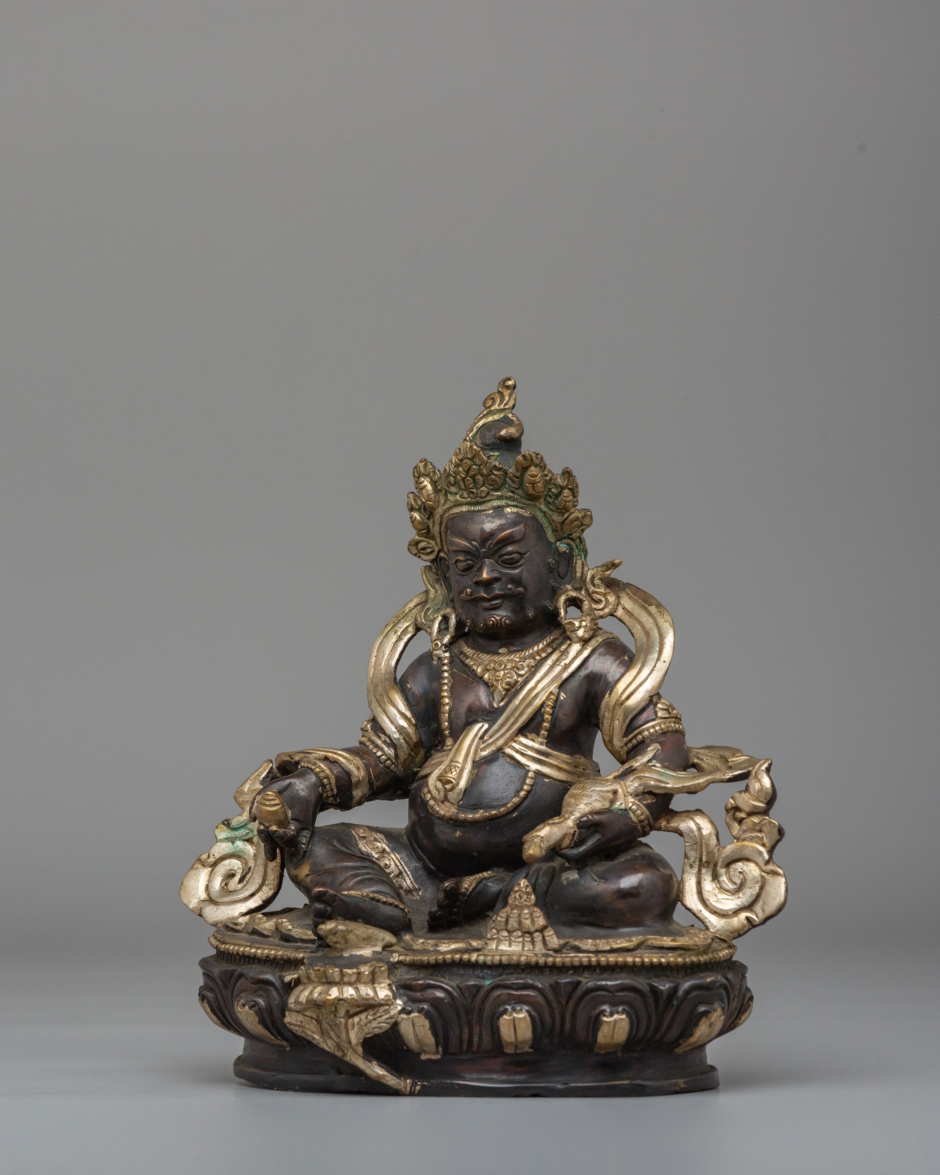 Handmade Wealth Deity Dzambhala Statue | Oxidized Copper Body With Silver Plating