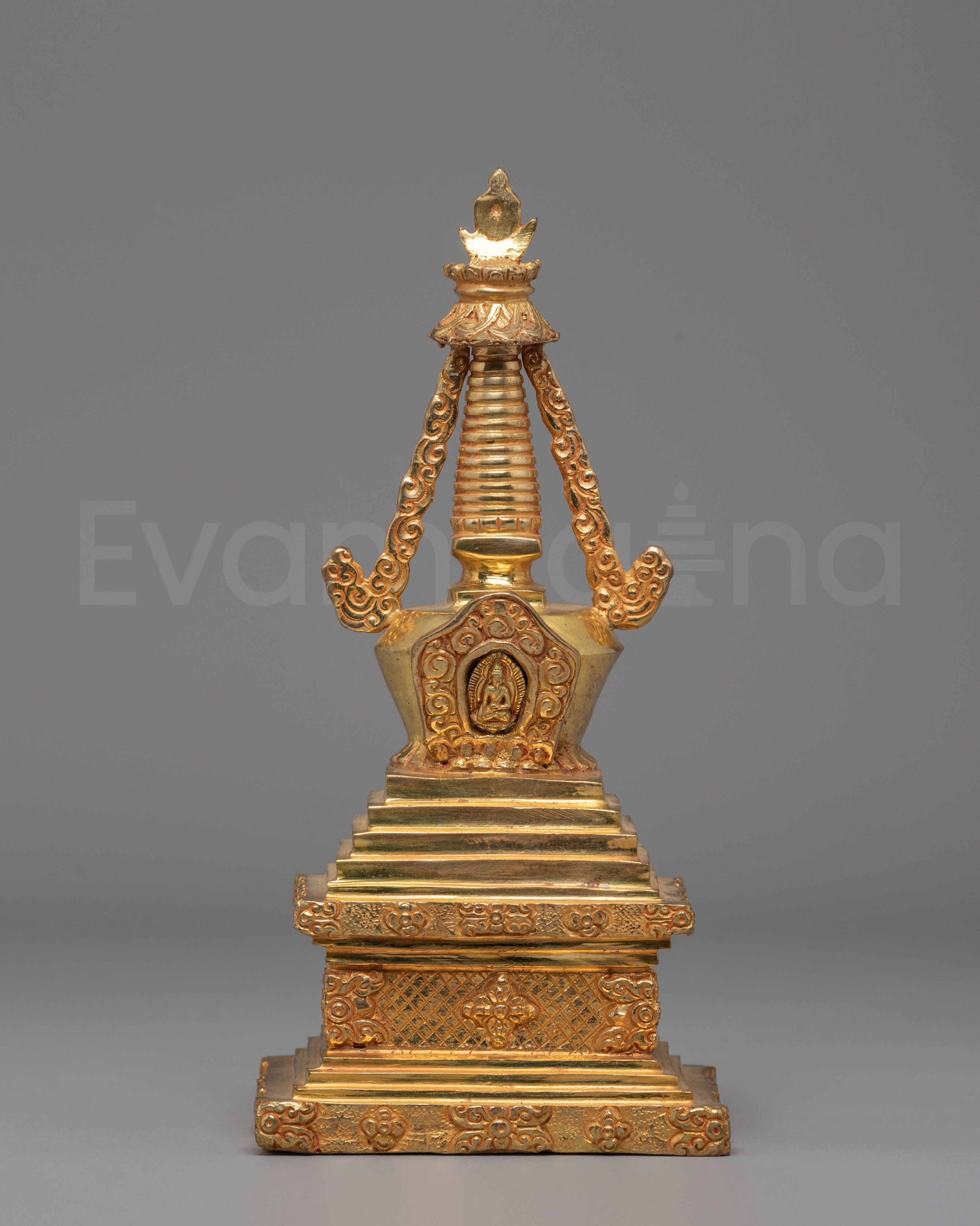 Handcrafted Gold-Plated Stupa Statue | Tibetan Ritual Stupa – Evamratna