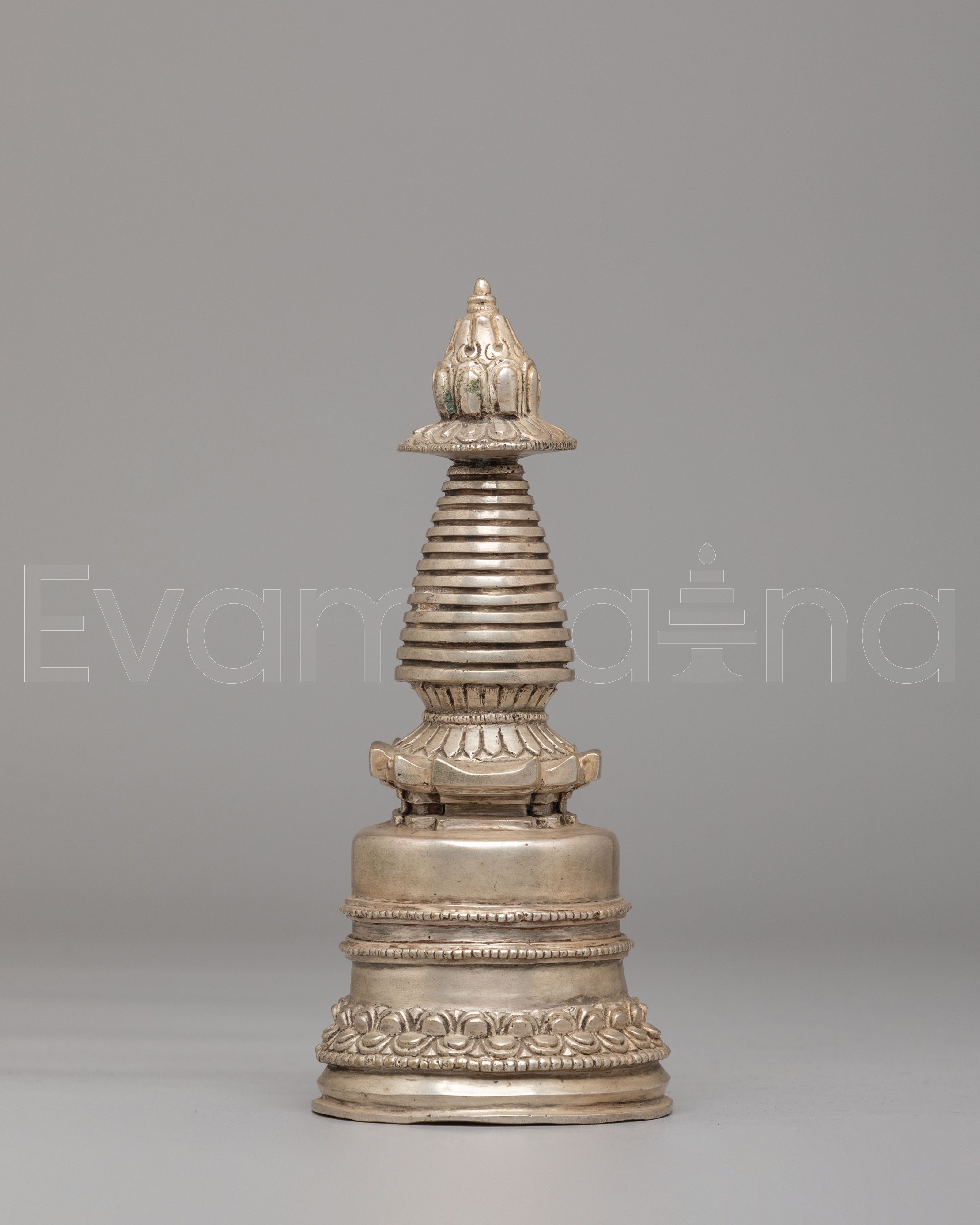 Silver Kadampa Stupa | Traditional Tibetan Stupa for Spiritual Blessings