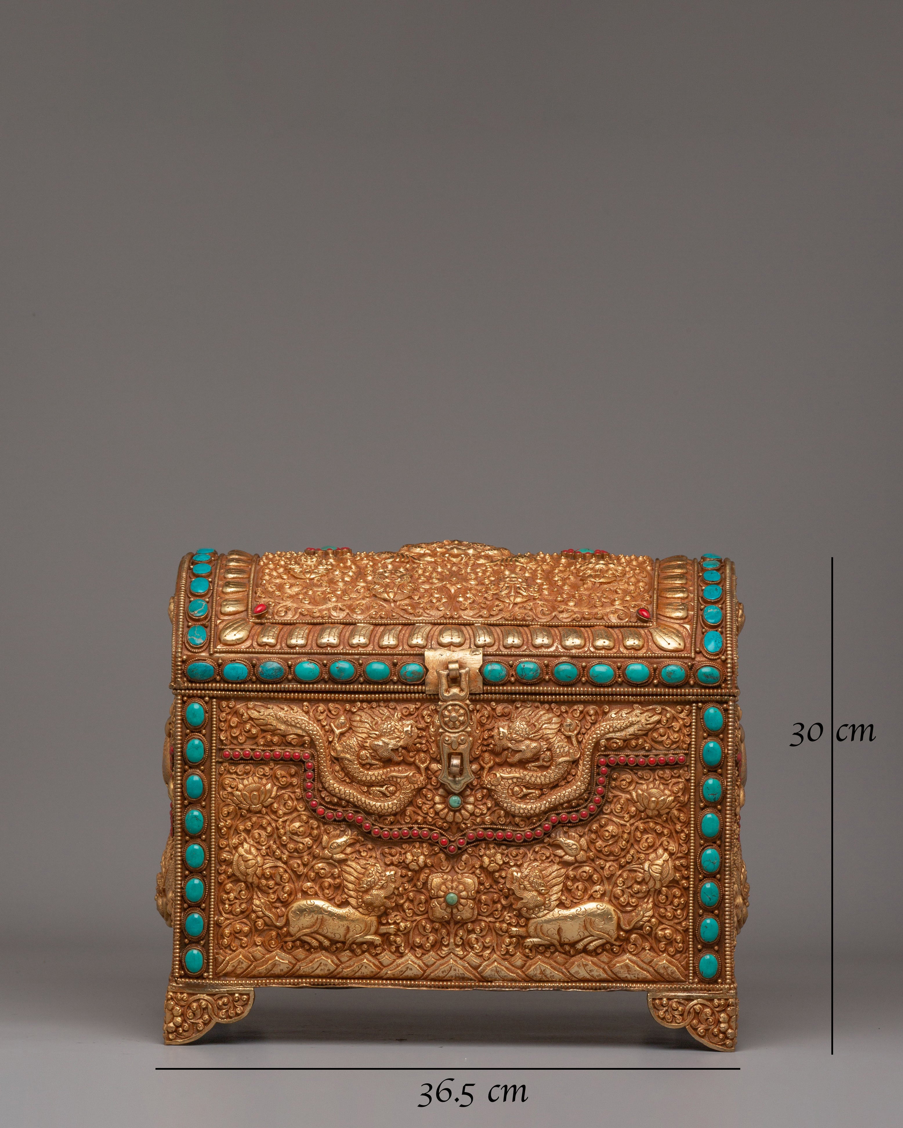 Handmade Dragon Treasure Box | Gemstone & Gold Plated Copper