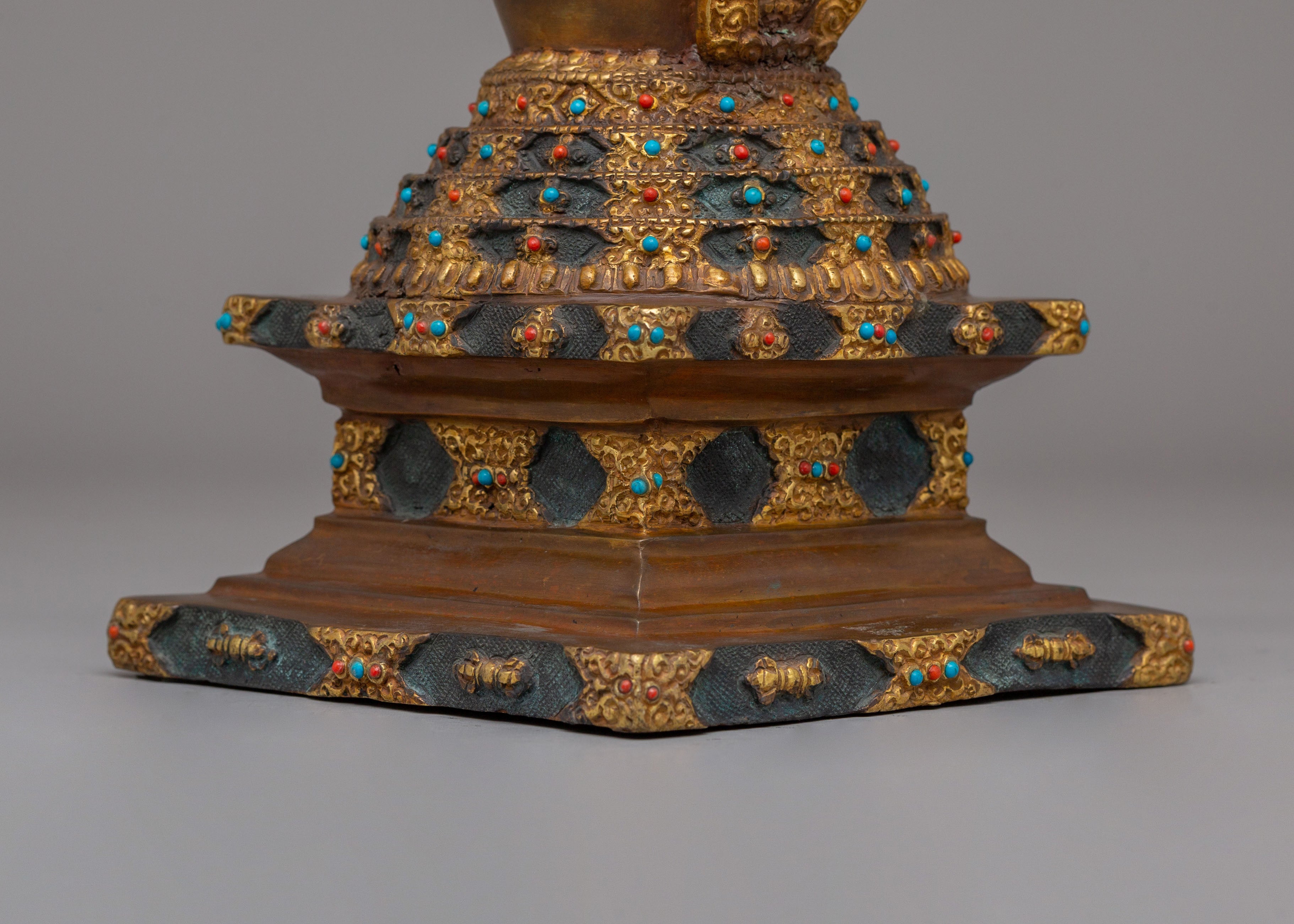 Handcrafted Tibetan Lotus Blossom Stupa | Sacred Spiritual Decor for Altar