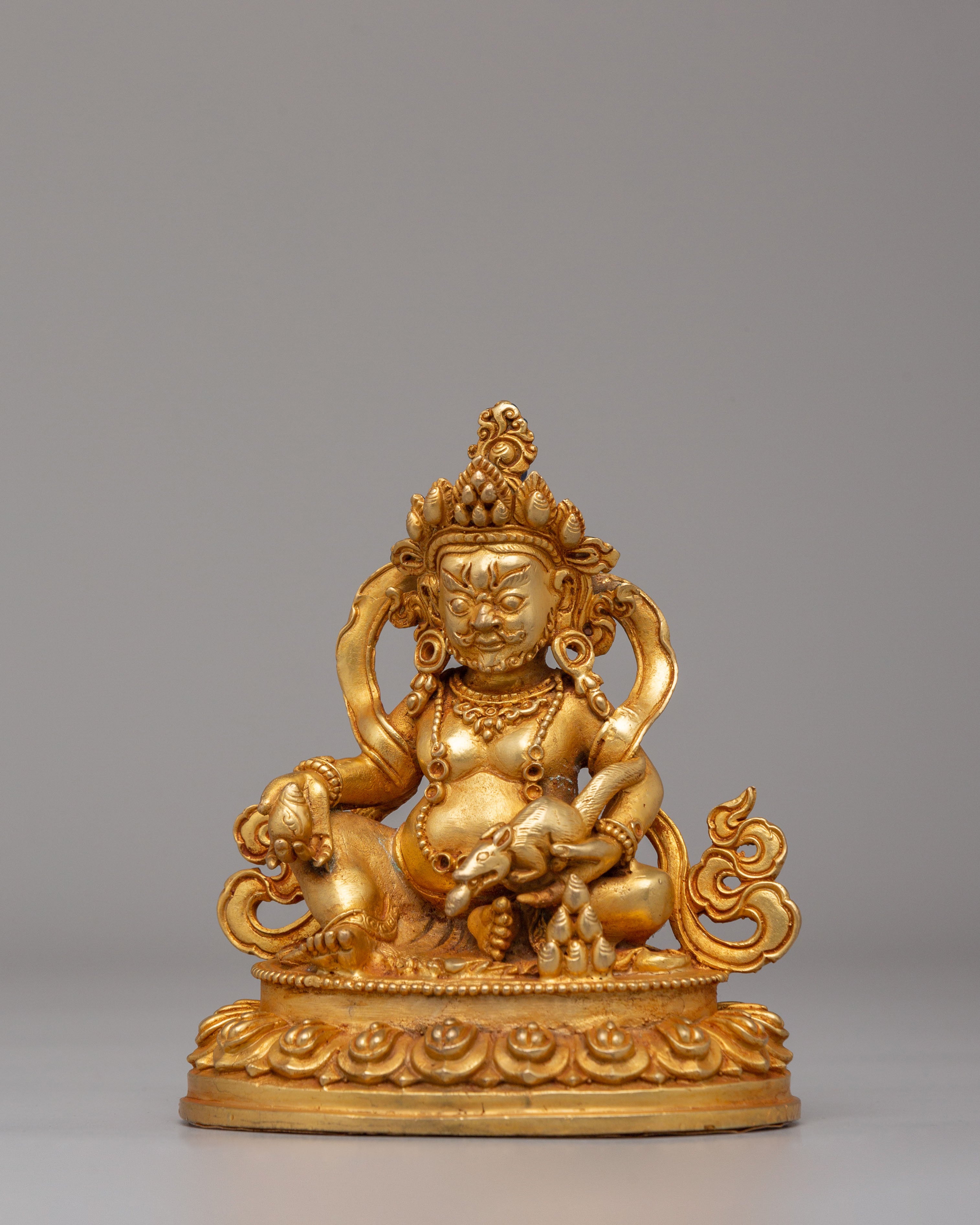 Traditional Dzambhala Deity Statue | Handcrafted Gold-Plated Copper Art