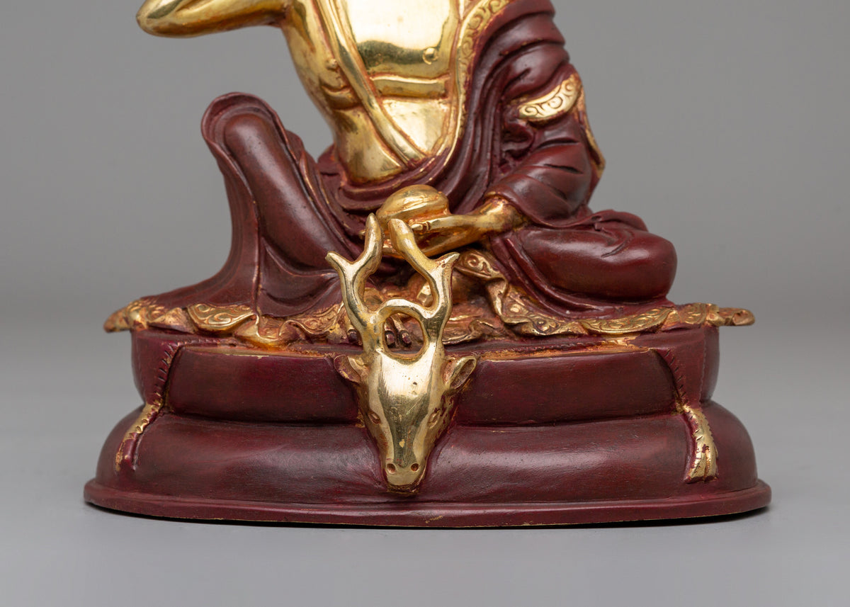 Spiritual Tibetan Milarepa Figurine | 24K Mercury Gold Plated Copper Sculpture