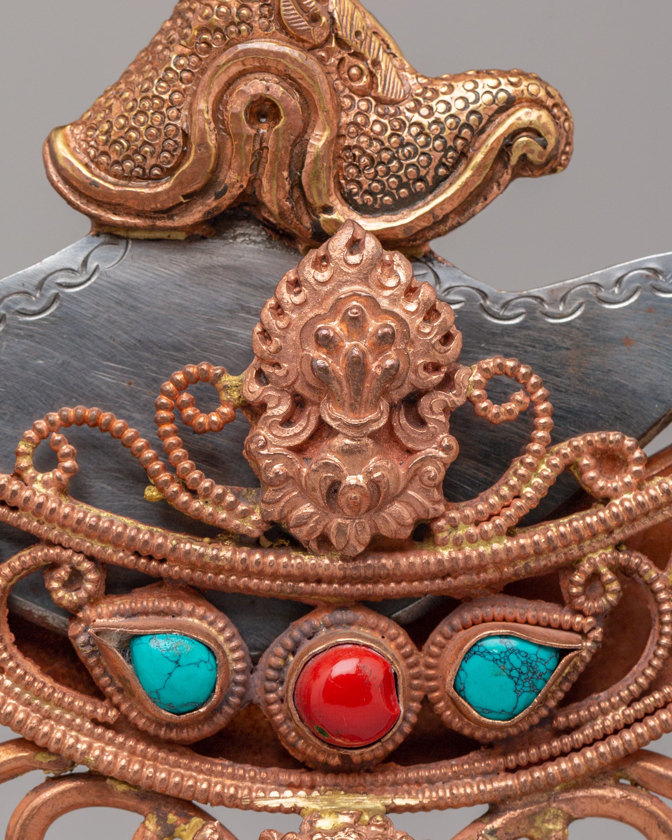 Kartika Ritual Knife With Stand | Copper Kartika with Coral and Turquoise