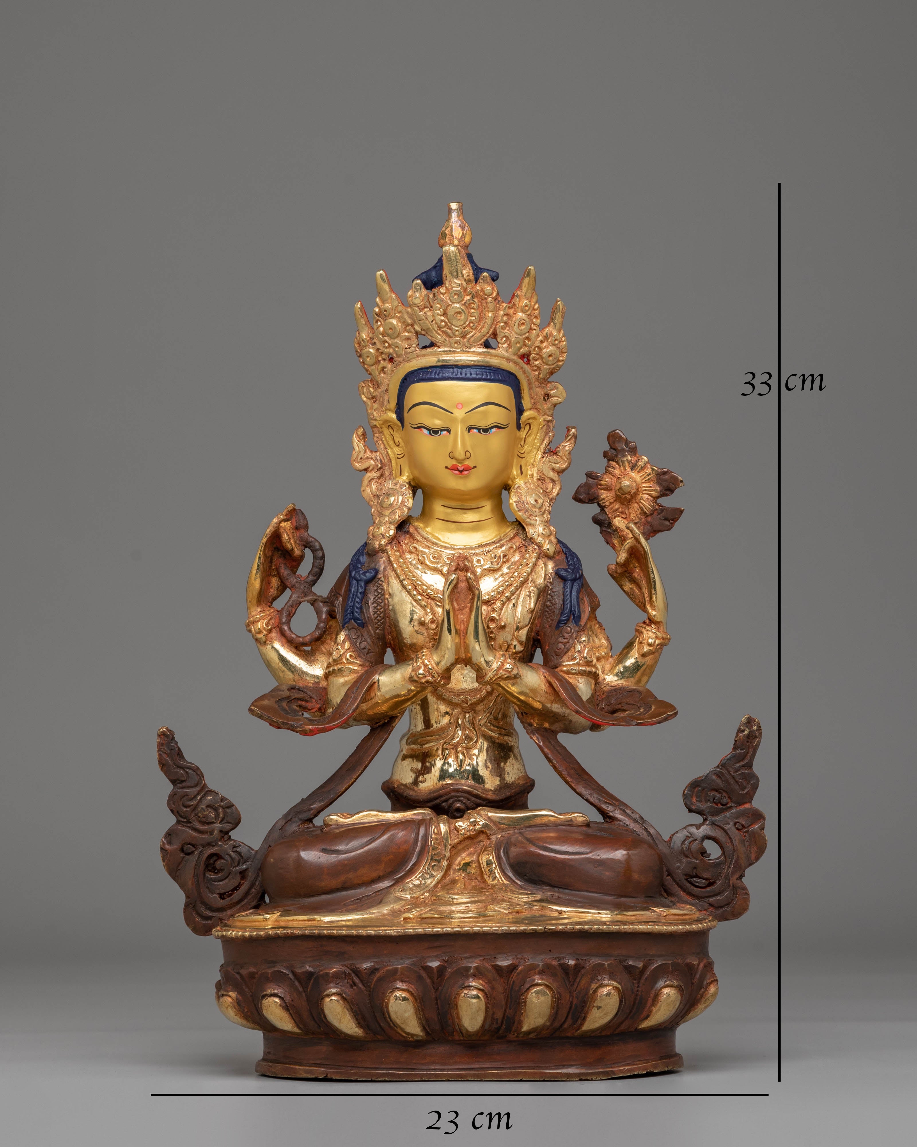 Tibetan Compassion Bodhisattva Statue | 24K Gold Plated Buddhist Sculpture