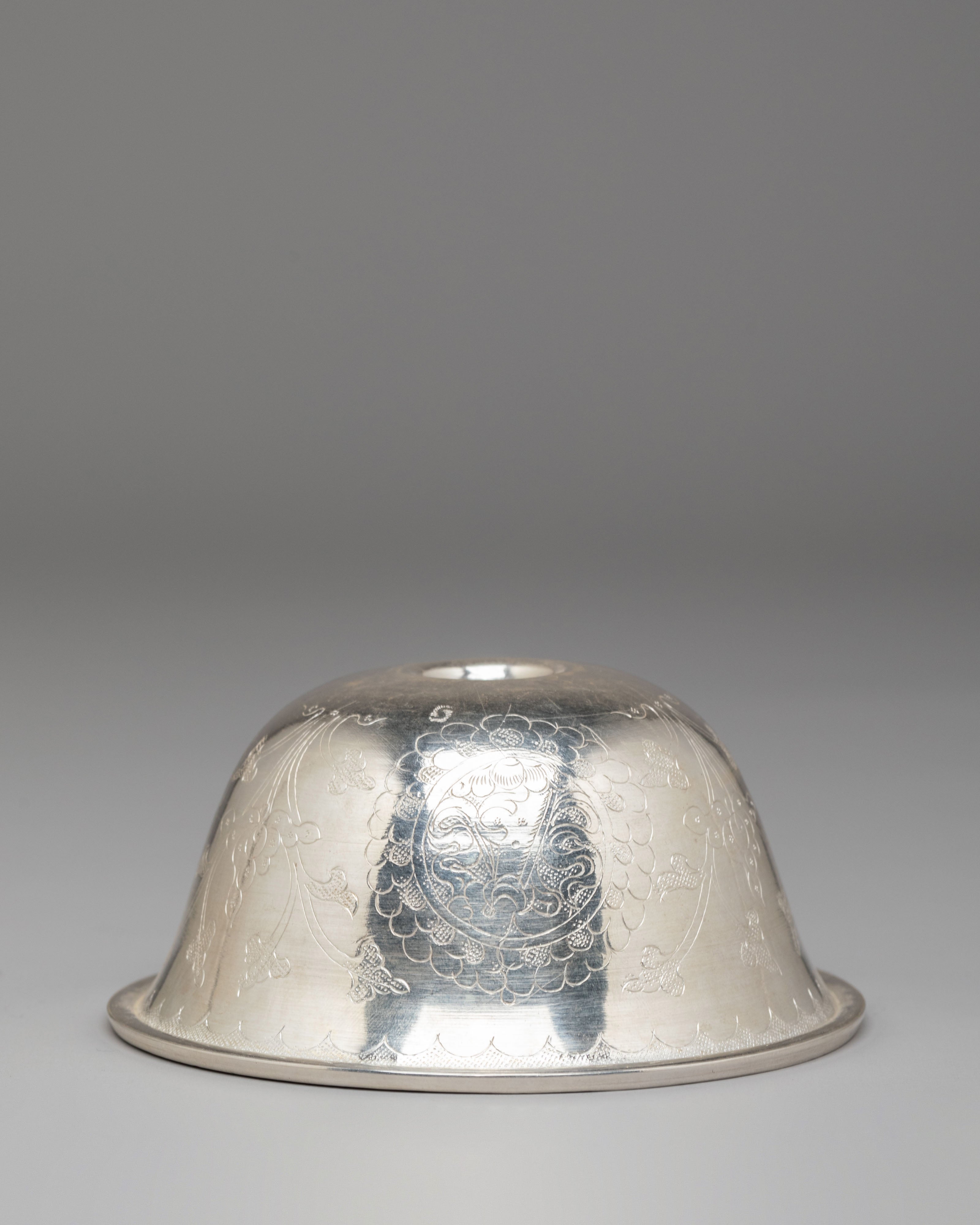 Tibetan Meditation Ritual Offering Bowl | Sacred Silver Vessel for Spiritual Ceremonies