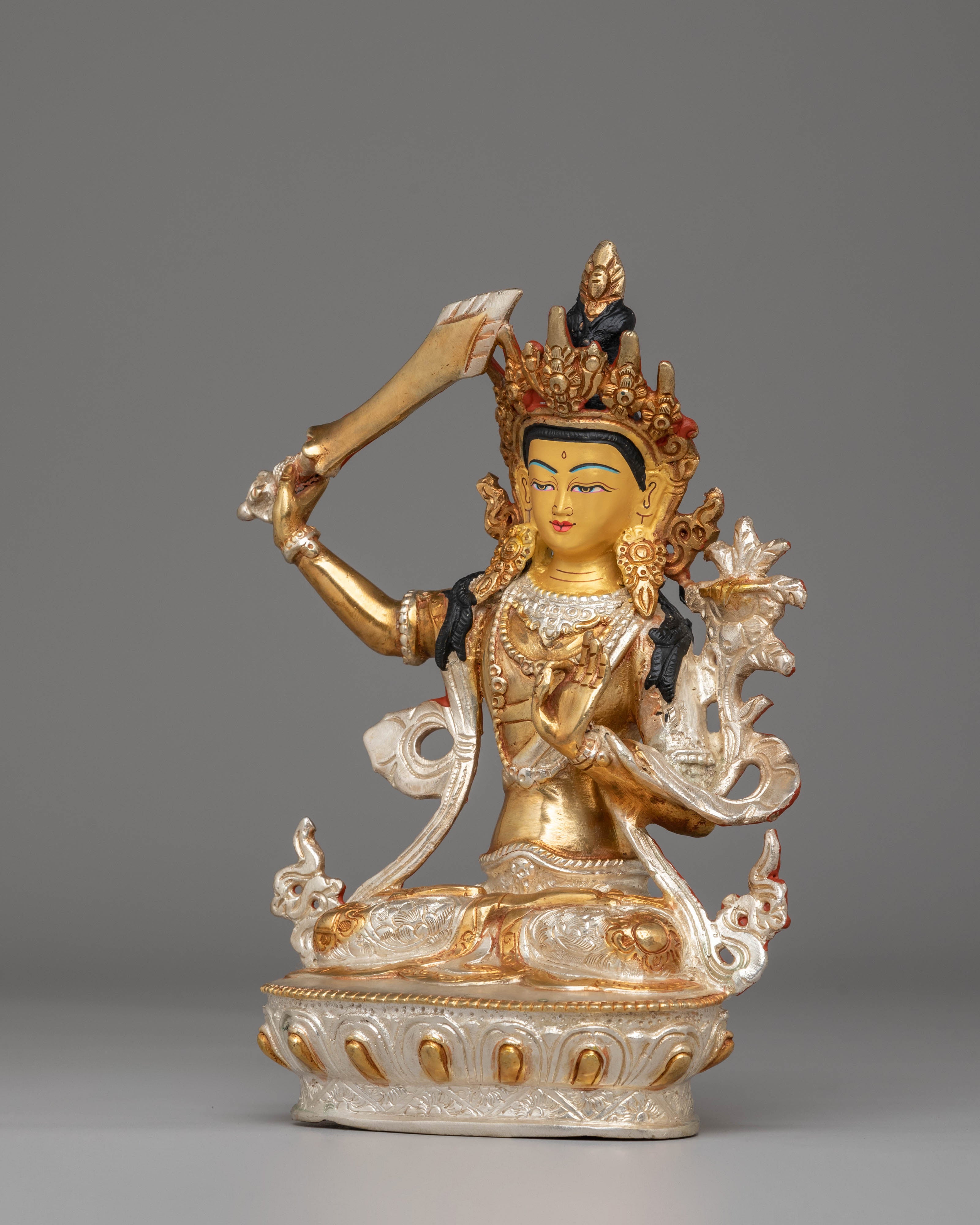 Statue of Manjushri Bodhisattva | Gold Plated Copper for Wisdom and Enlightenment